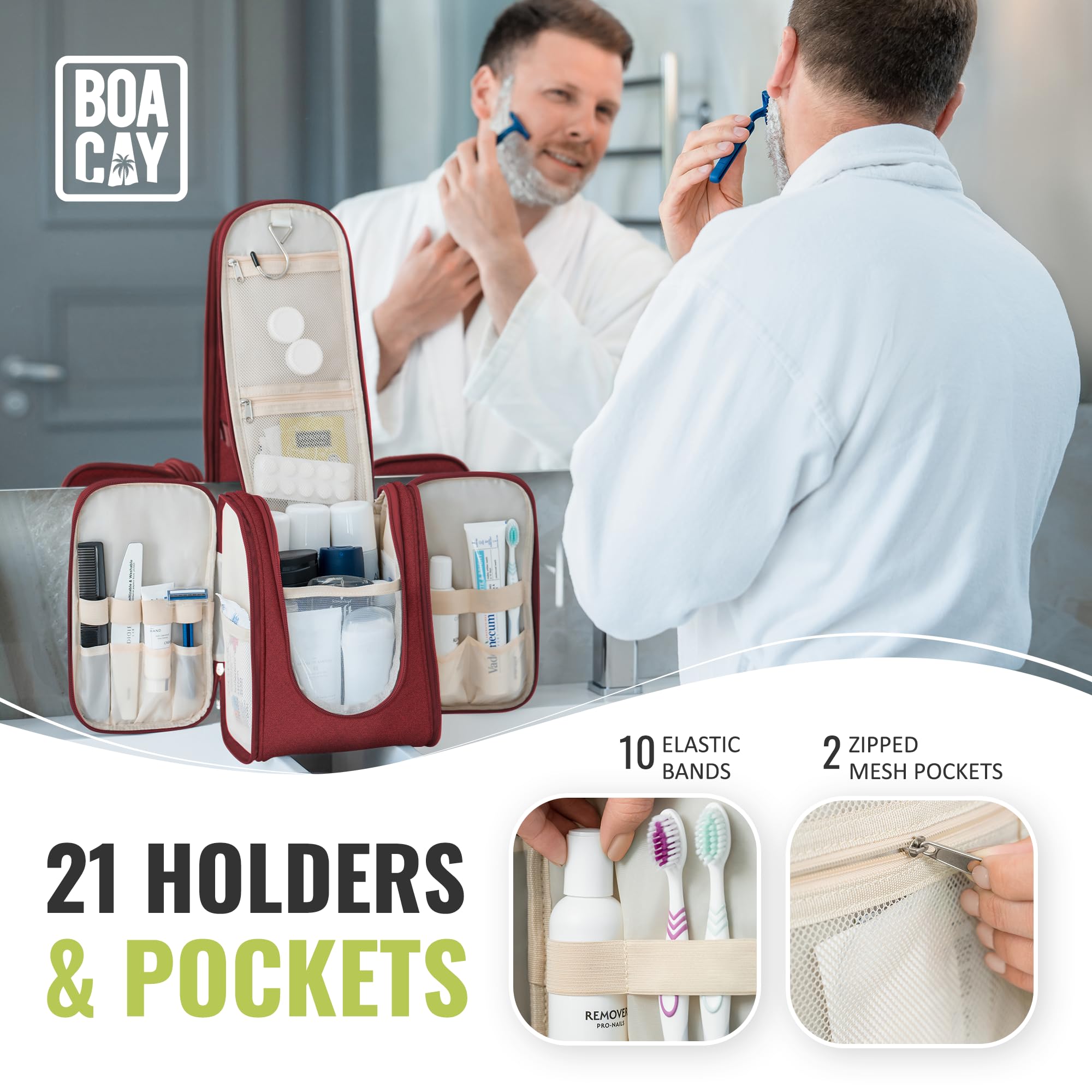 BOACAY Hanging Travel Toiletry Bag for Women & Men - Waterproof Makeup Organizer with Hooks, Cosmetic & Bathroom Storage Pouch - Perfect for Camping, Gym, Business Trips & Vacation Essentials