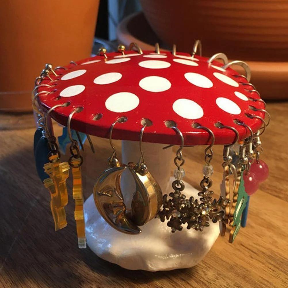 Mushroom-Shaped Earring Holder Stand - Stylish Jewelry Organizer for Earrings, Rings & Necklaces - Perfect for Bedroom, Bathroom & Travel Accessories Storage