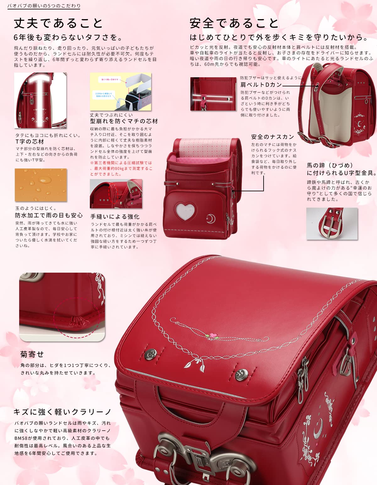 Baobab's Wish Japanese School Backpack for Kids - PU Leather Randoseru Ransel Semi-Automatic Satchel Bag for Boys & Girls (Red) - Perfect for Elementary Students, Daily Use & Travel Accessories