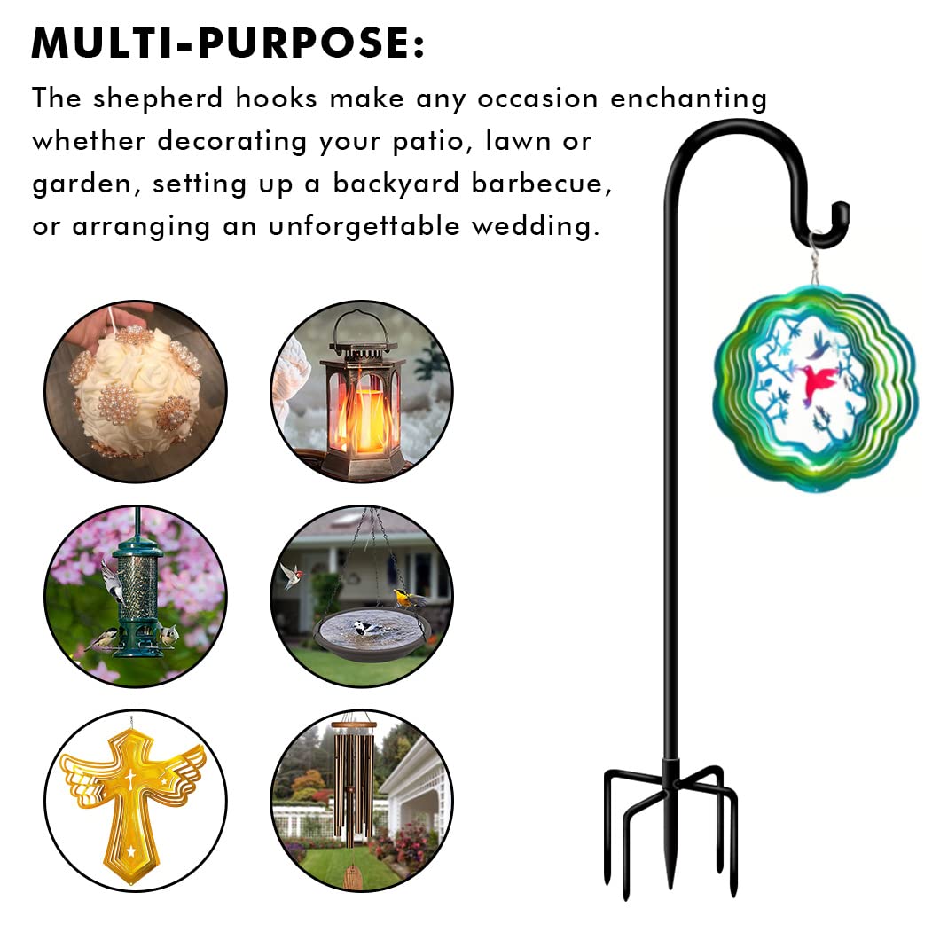 76 Inch Heavy Duty Adjustable Outdoor Shepherd Hook for Hanging Plants, Bird Feeders, Solar Lanterns & Wind Chimes - Black Garden Stand for Patio, Yard & Landscape Decor (1 Pack)