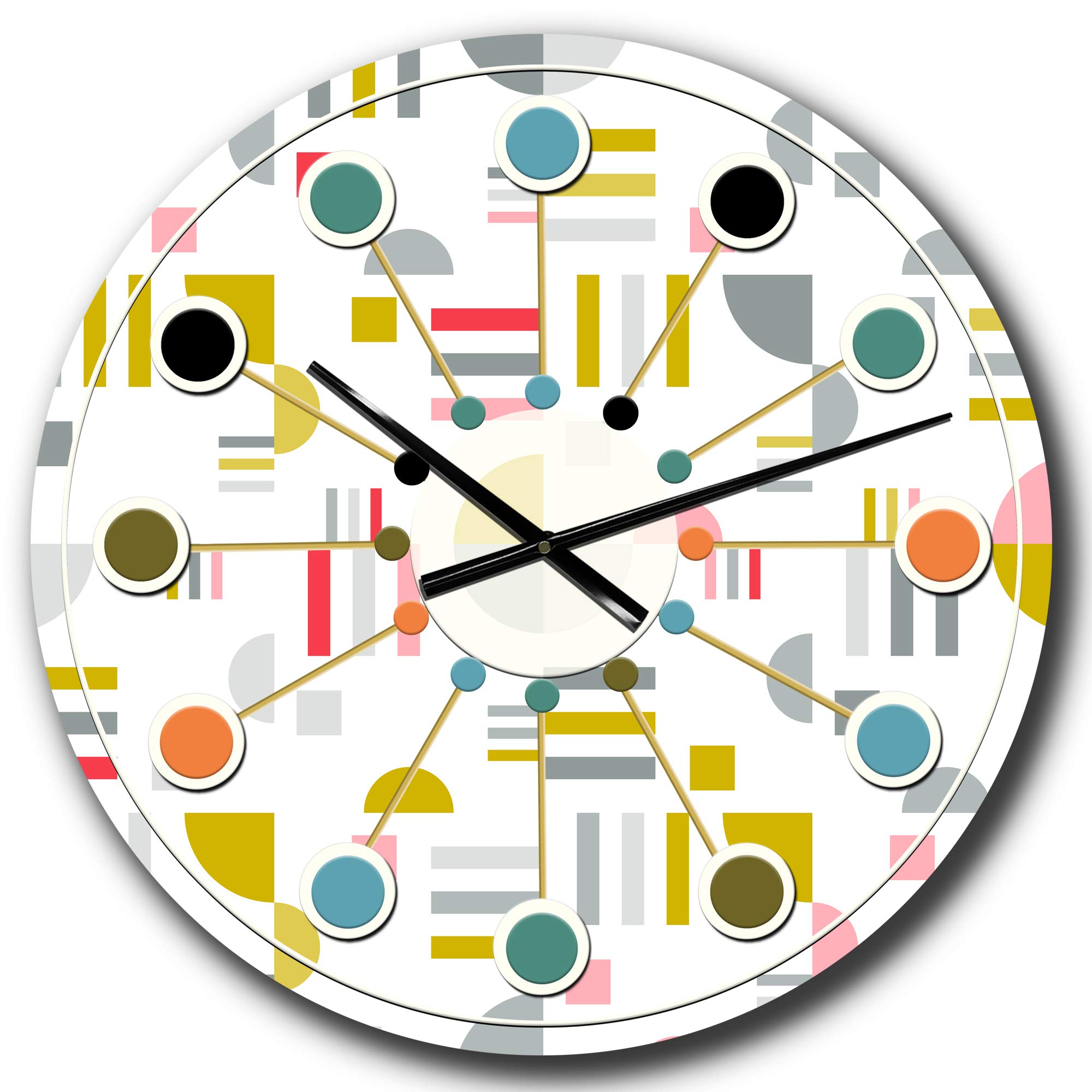 Designart Retro Abstract XVI Mid-Century Modern Circle Wall Clock - Round Metal Wall Art for Home, Living Room, Bedroom & Office Decor | Perfect for Vintage Style Interiors and Contemporary Spaces