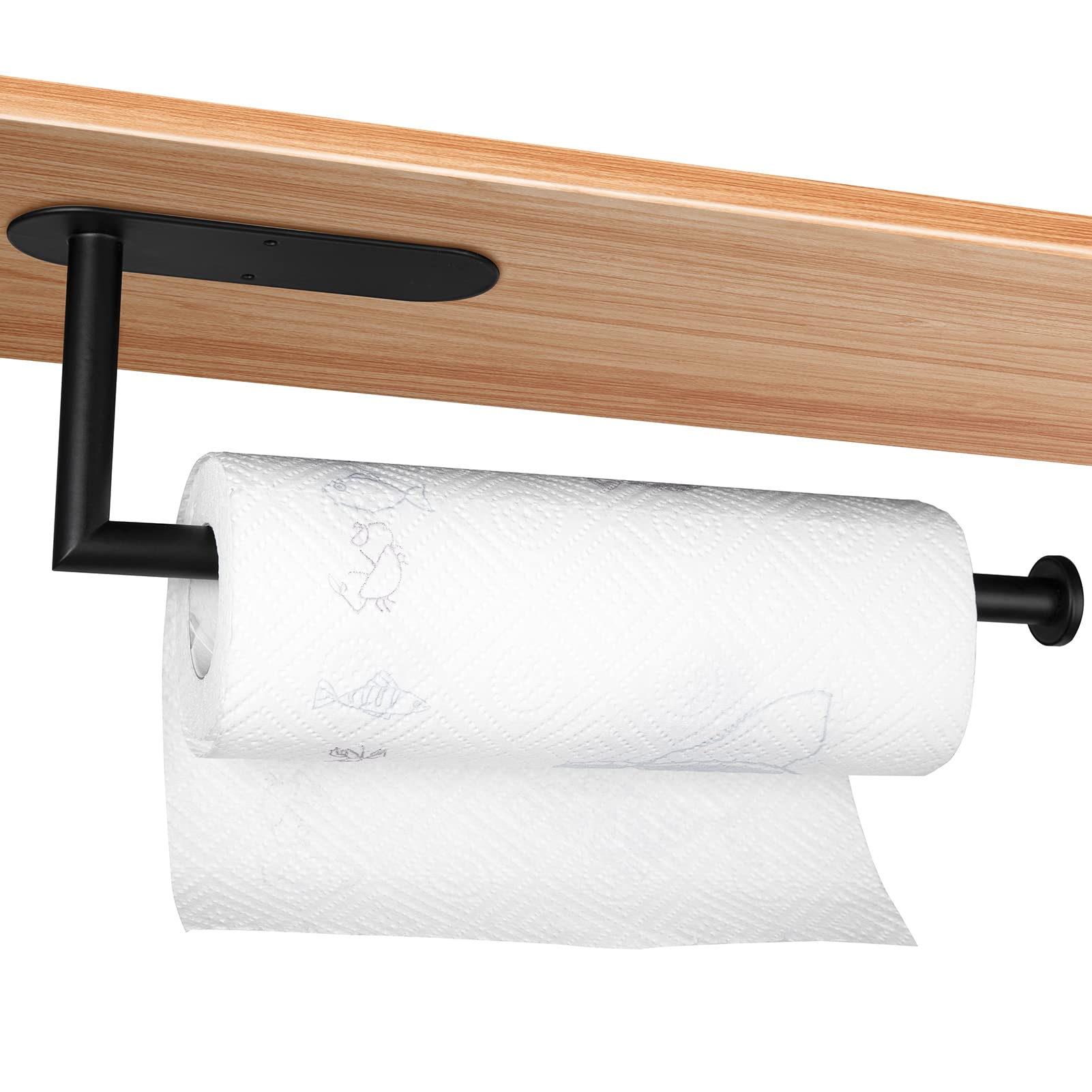 Upgraded Under Cabinet Kitchen Roll Holder - 304 Stainless Steel Wall Mounted Toilet Paper Towel Holder with Self Adhesive or Drilling Installation for Kitchen, Bathroom, Pantry, RV - Perfect for Small Spaces & Organization (Black)