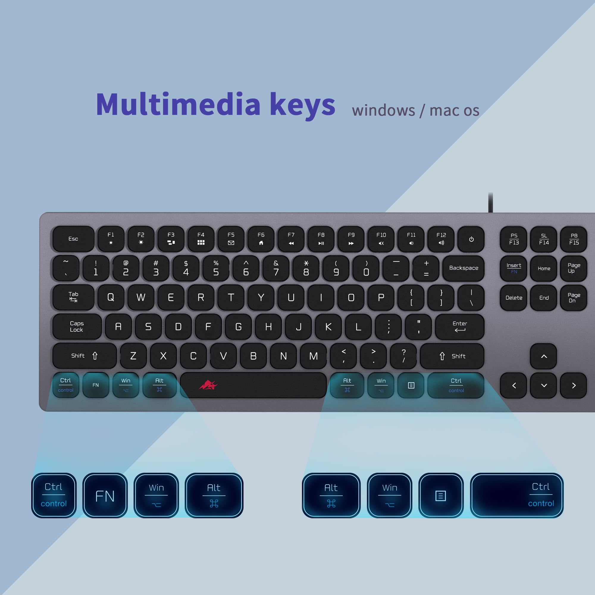 Slim USB Keyboard for Mac & Windows - Space Gray | Office & Gaming Use