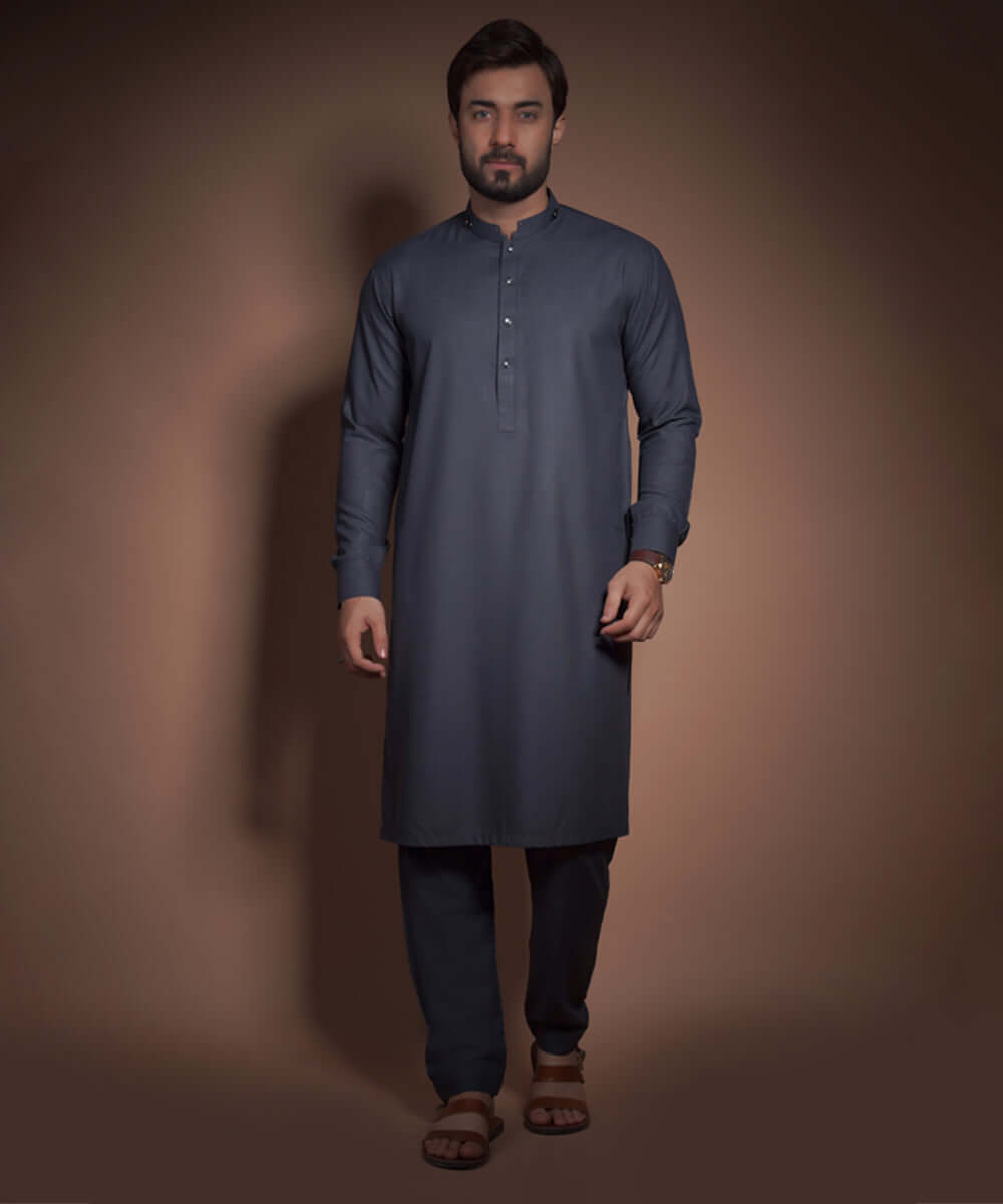 Premium Charcoal Grey & Blue Kurta for Men - Stylish Textured Cotton Kurta for Casual Wear, Festivals & Special Occasions