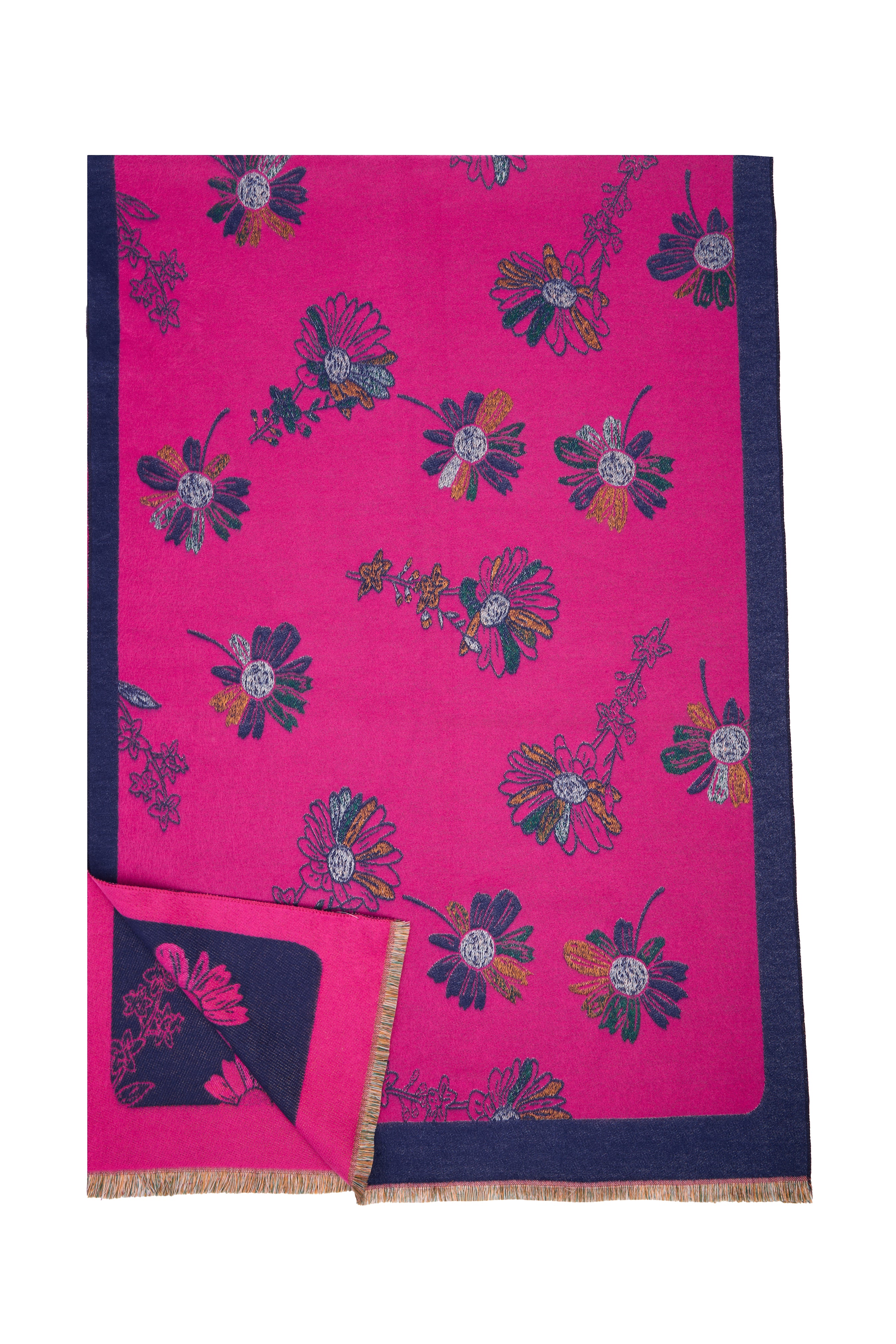 Floral Daisy Reversible Scarf - Lightweight Womens Fashion Accessory for Spring & Summer Outfits - Perfect for Office, Travel and Casual Wear