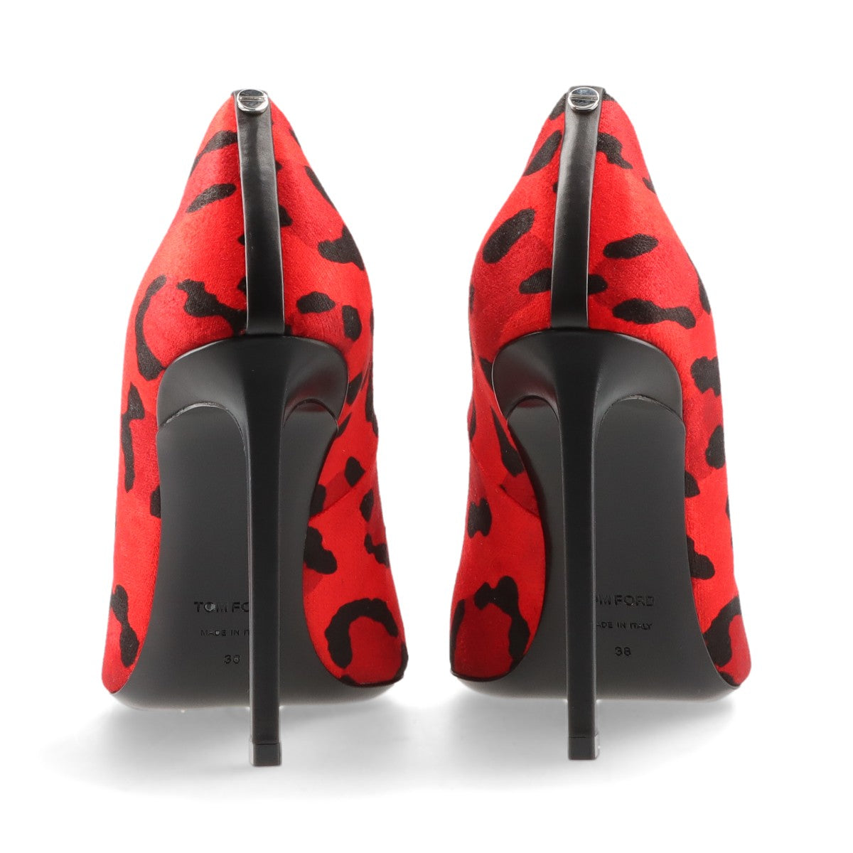 Tom Ford Velour Leather Leopard Print Pump Shoes - Red & Black Heels for Women | Stylish Party & Evening Wear