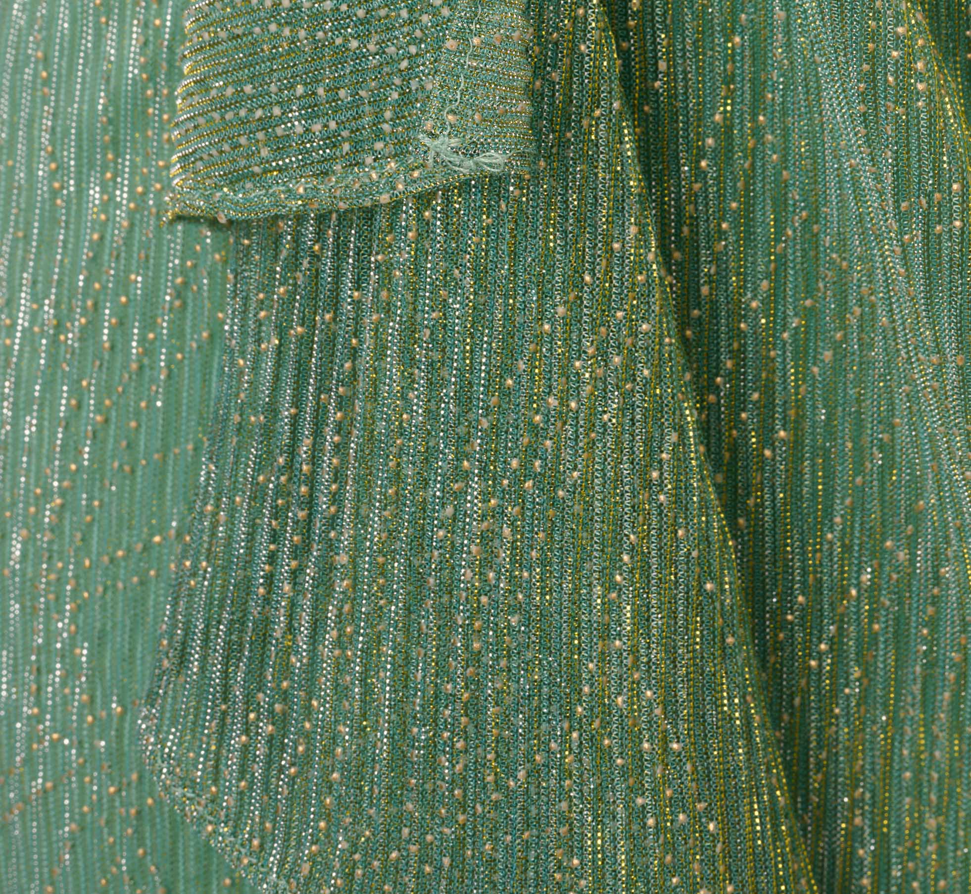 Elegant Crinkle Metallic Faux Wrap Dress with Draped Details in Green Slate - Perfect for Cocktail Parties, Date Nights & Special Occasions