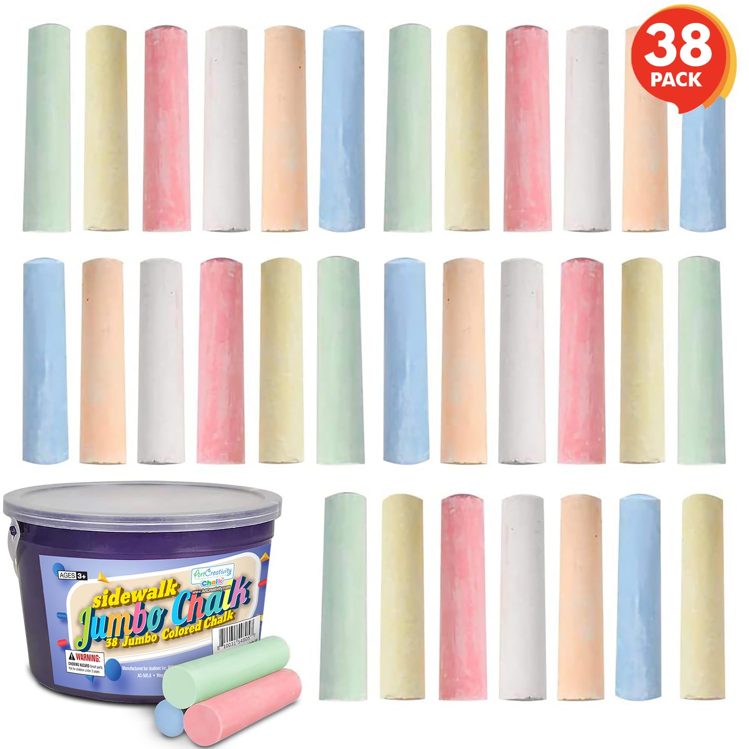 ArtCreativity 38-Piece Jumbo Sidewalk Chalk Set for Kids - Dustless, Washable & Non-Toxic Outdoor Chalk - Perfect for Toddlers Ages 1-3 - Great for Driveway Art, Playground Fun & Classroom Learning Activities