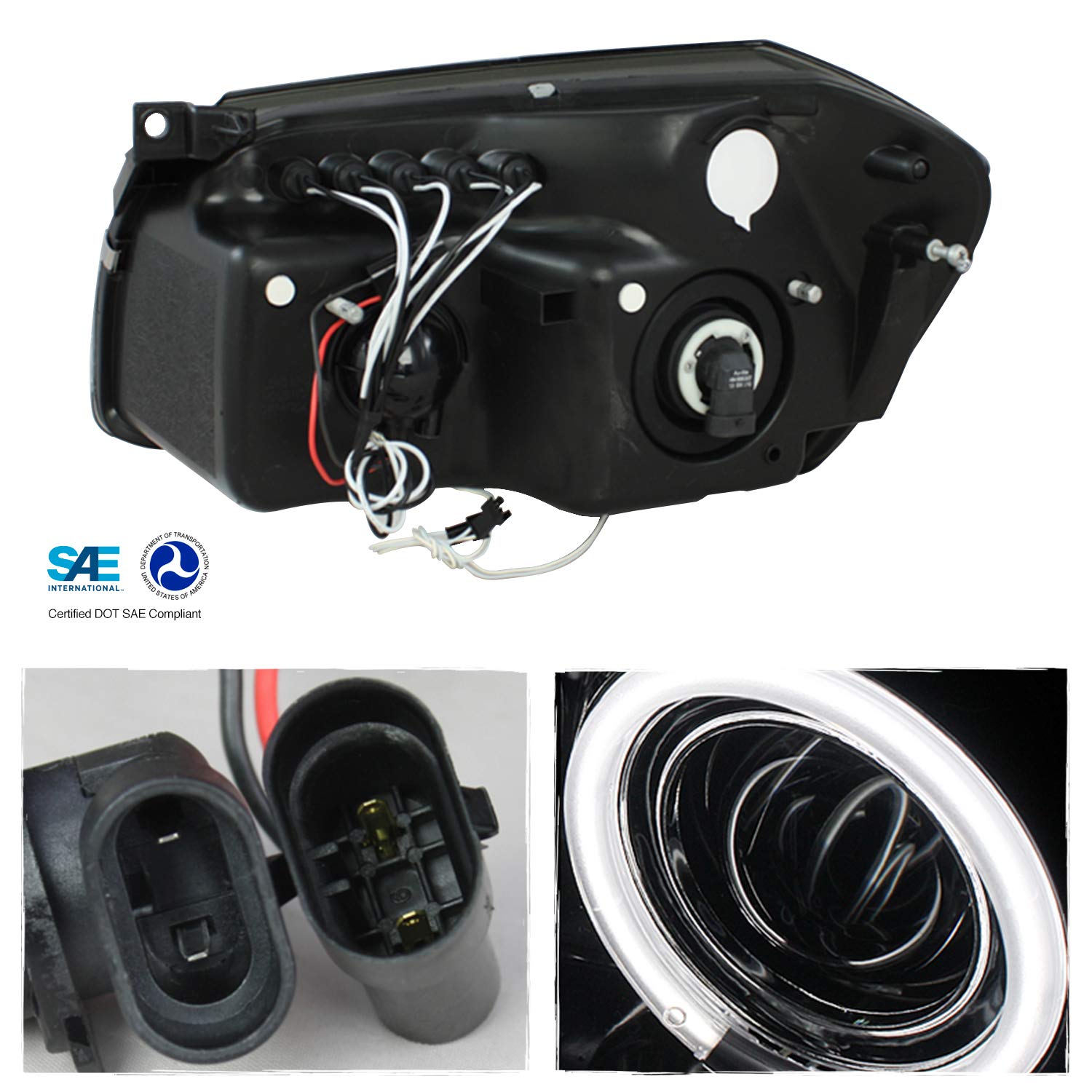 AKKON LED Halo Headlights & Tail Lights for 2005-2007 Dodge Magnum - Black Housing for Night Driving