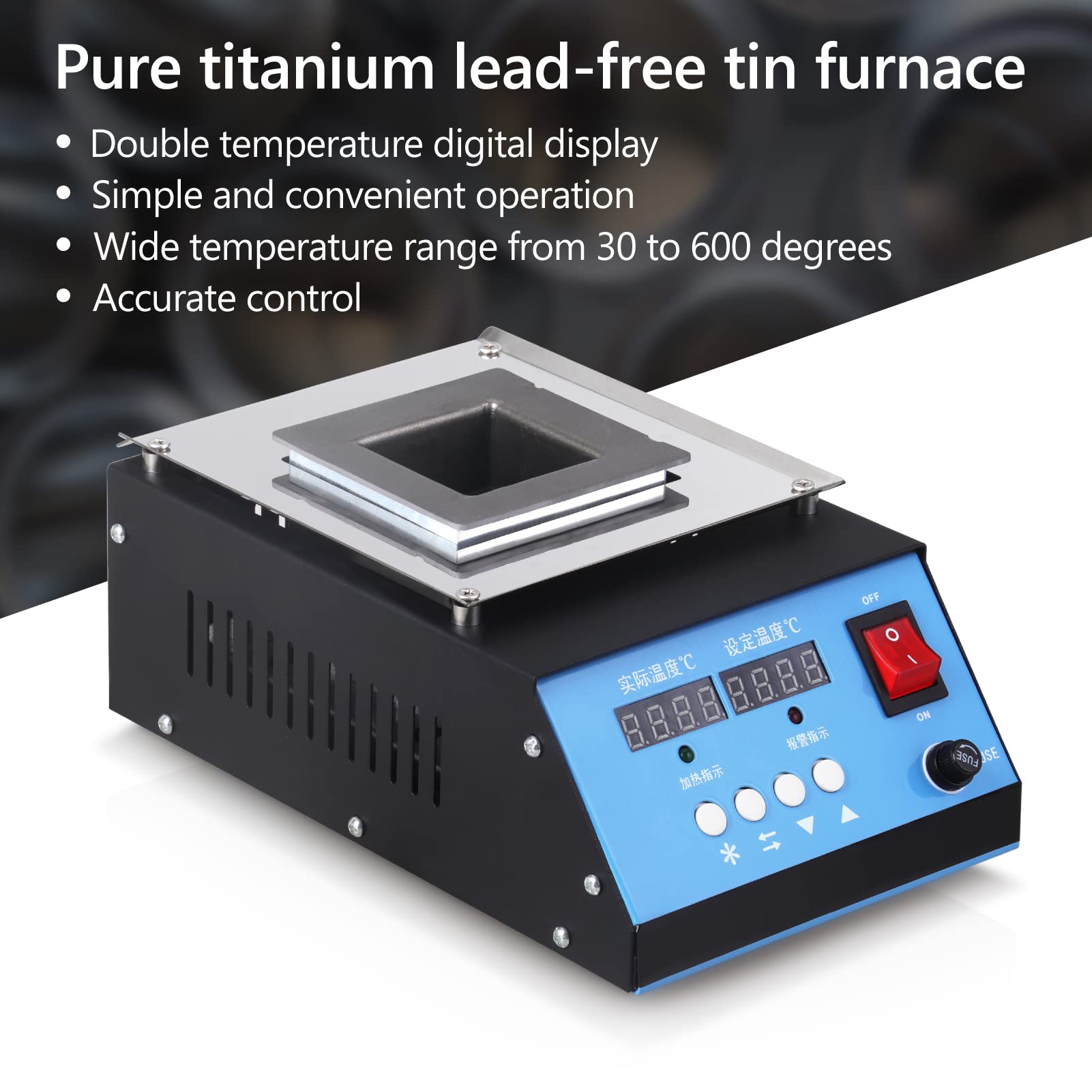 Lead-Free Titanium Solder Pot with Double Digital Display - 2.3kg Capacity, 500W, 30~600°C Temperature Range - Perfect for Electronics Repair, Jewelry Making, and DIY Welding Projects