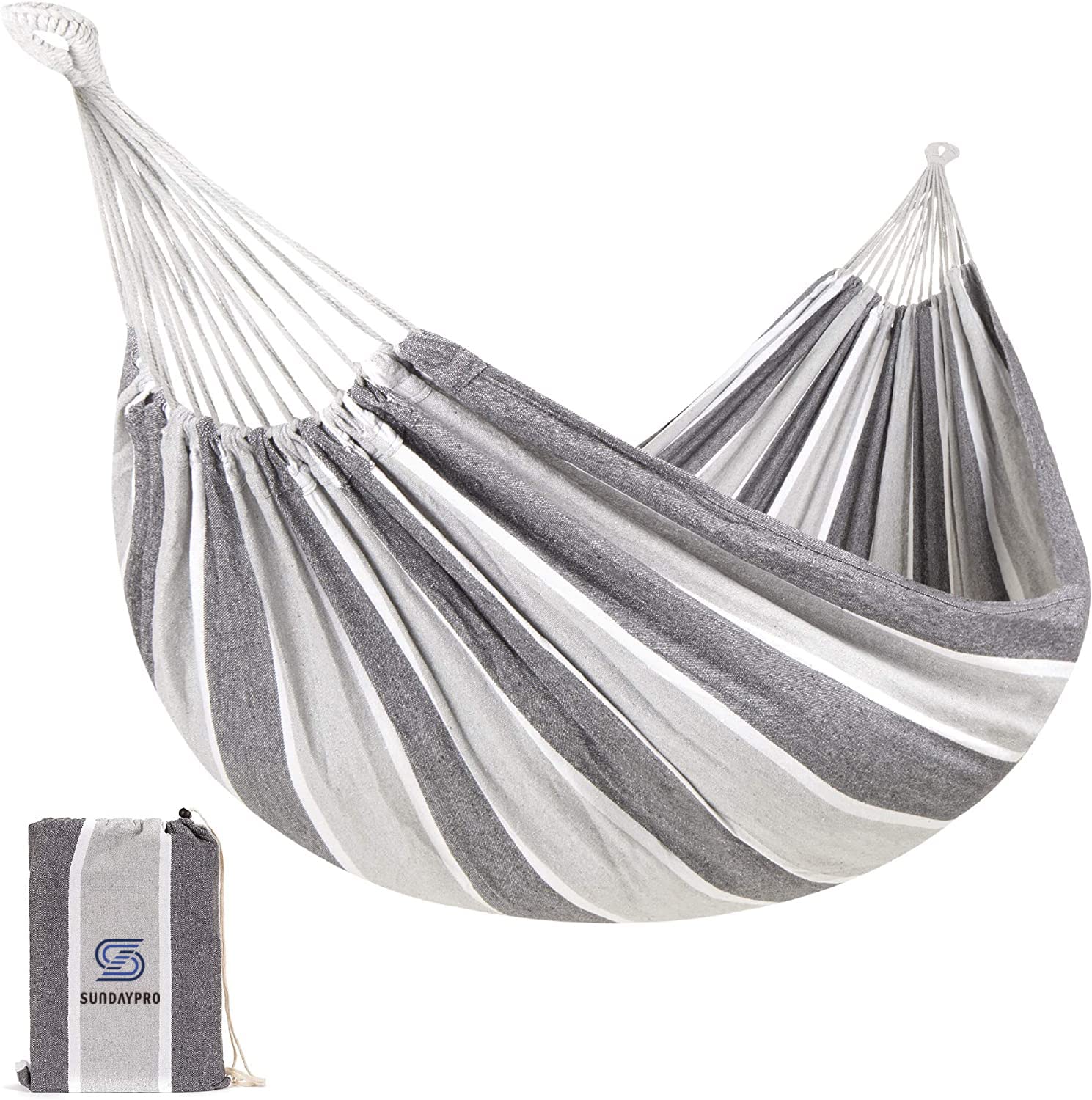 2 Person Canvas Cotton Hammock with Carrying Bag - Durable Outdoor/Indoor Hammock for Patio, Porch, Garden & Backyard - Perfect for Relaxing, Camping & Travel