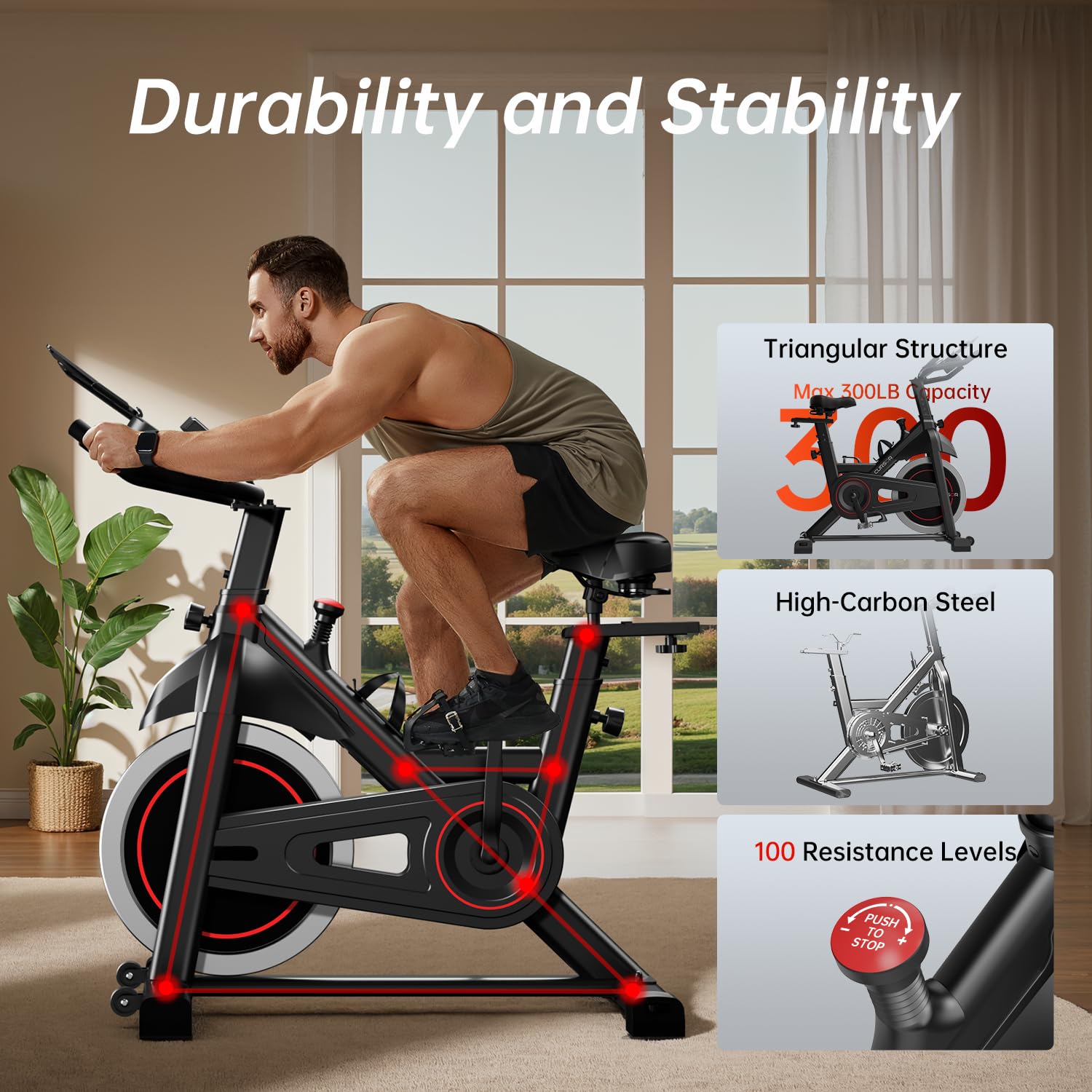 CURSOR FITNESS Exercise Bike for Home - Indoor Cycling Spin Bike with Comfort Seat for Cardio & Strength Training | Perfect for Home Gym, Small Spaces & Apartment Workouts