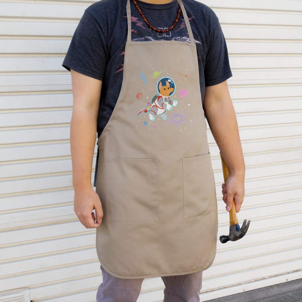 Cosmonaut Astronaut Dog in Space Apron with Pockets - Fun Novelty Kitchen Apron for Cooking, Baking & Grilling - Unique Space-Themed Gift for Dog Lovers & Sci-Fi Fans