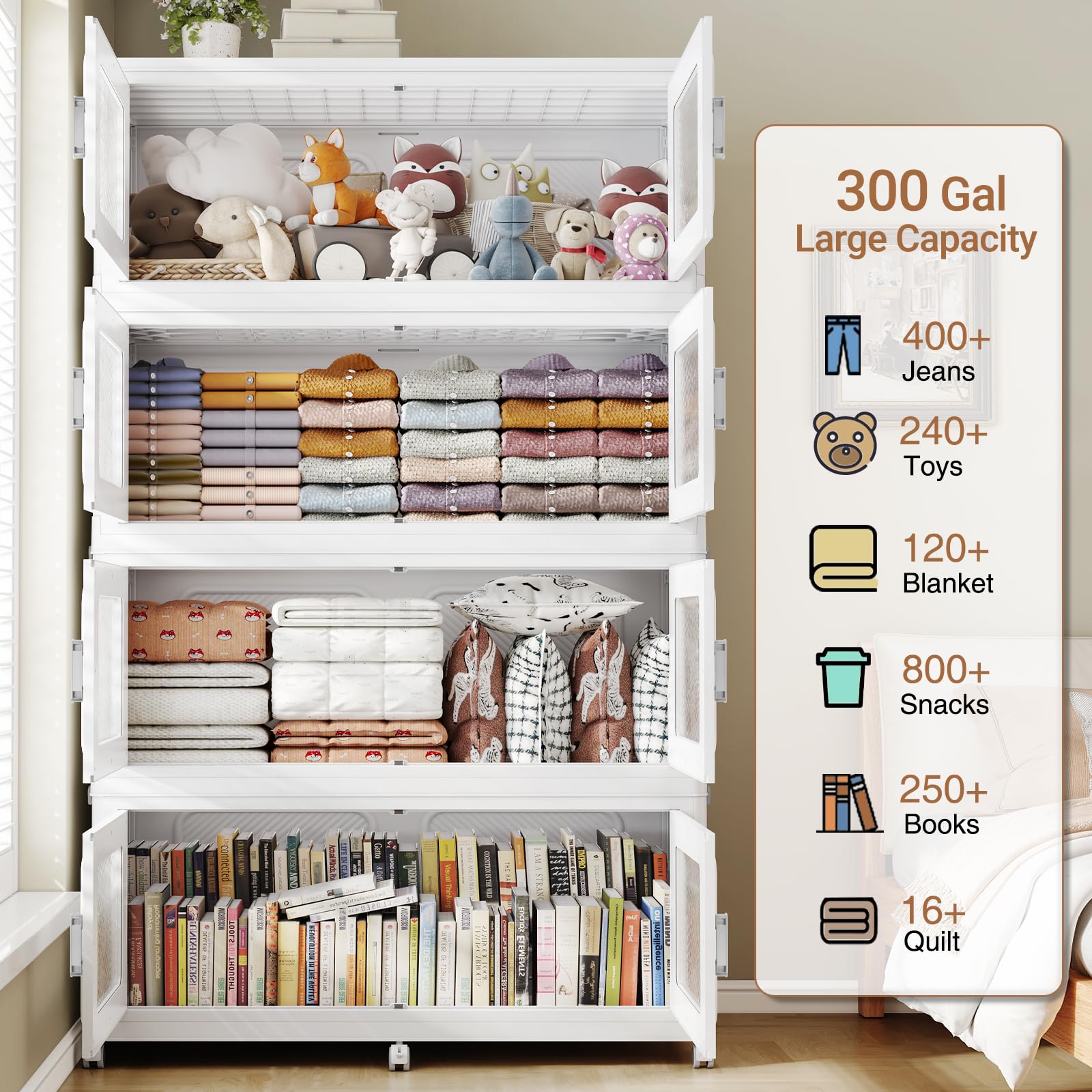 225 Gallon Extra Large Storage Bins with Lids - 900 Quart Heavy Duty Plastic Stackable Storage Containers with Wheels - Collapsible Closet Organizer & Storage Drawers for Cabinet, Bedroom, Office (3 Pack) - Perfect for Home Organization, Moving & Seasonal Storage