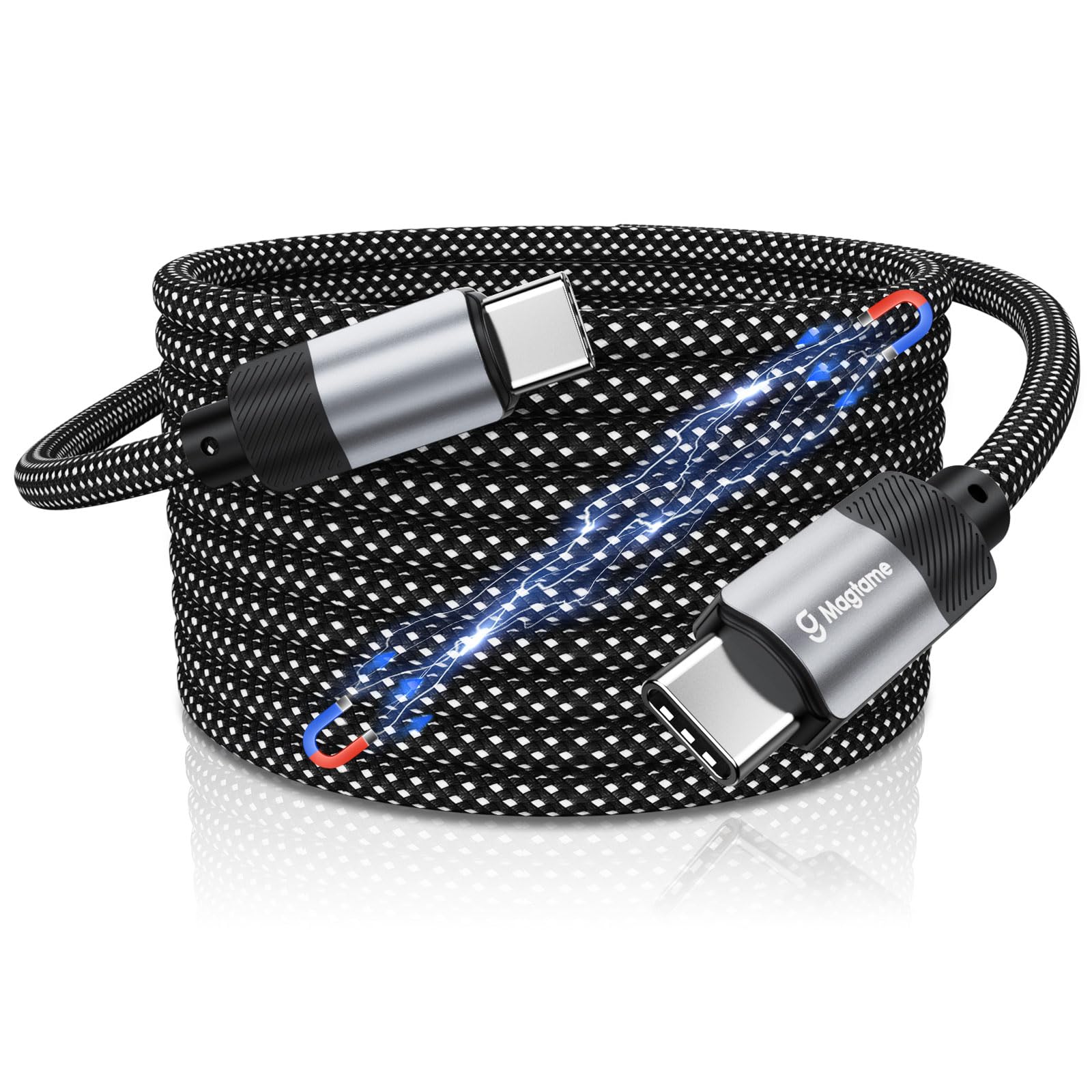 Magtame 5ft Magnetic USB C to USB C Cable - 60W Fast Charging (3A) | Nylon Braided Type C Charger for iPhone 15 Pro Max/Plus, Samsung Galaxy S23/S22, iPad & MacBook | Original Patent Design | Perfect for Travel, Office & Home Charging