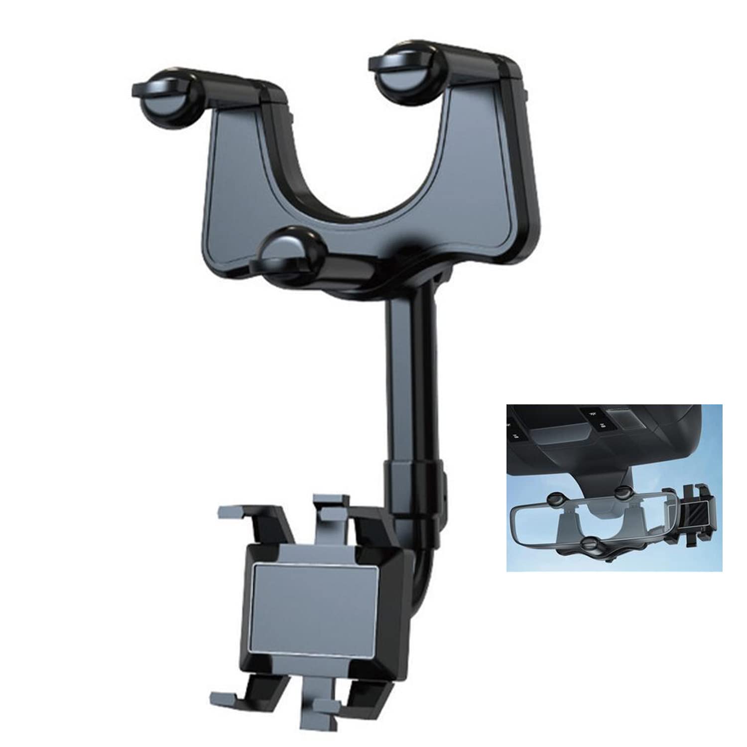360° Rotatable & Retractable Car Phone Holder - Universal Adjustable Rearview Mirror Mount for All Smartphones (iPhone, Samsung, Android) - Perfect for GPS Navigation, Hands-Free Calling & Road Trips