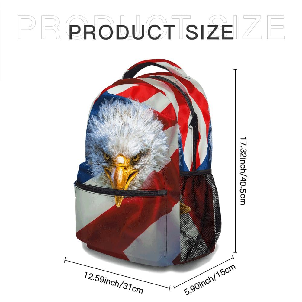 Classic Eagle Backpack - Lightweight Durable Laptop Bag with 3D Printing & Multiple Pockets | Stylish Shoulder Backpack (Eagle & American Flag Design) - Perfect for School, Travel, Work & Outdoor Adventures