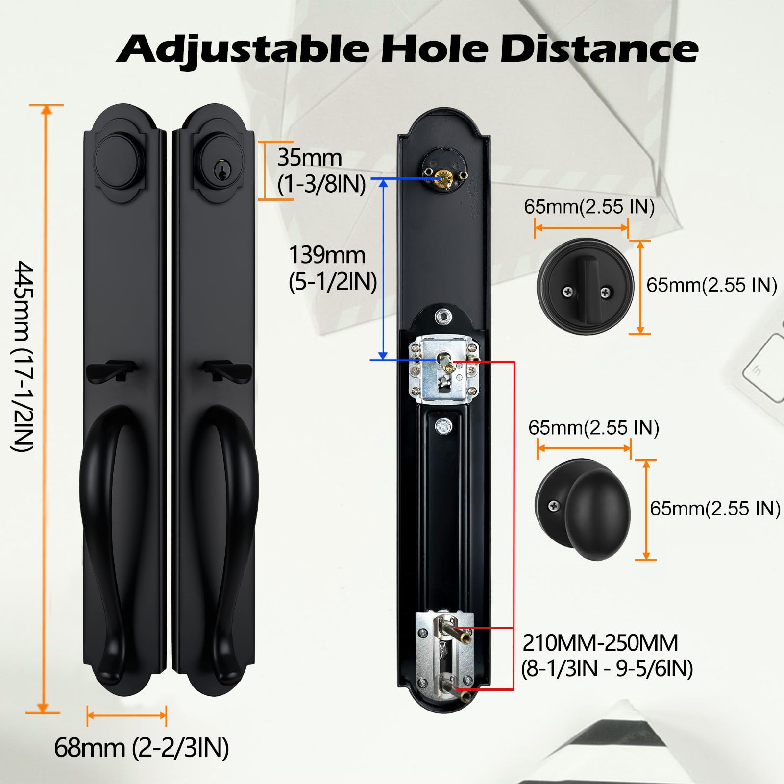 NEWBANG Matte Black Double Door Handle Set with Keyed & Dummy Locks - MDHST2018DB-SET | Secure Entry for Homes & Offices