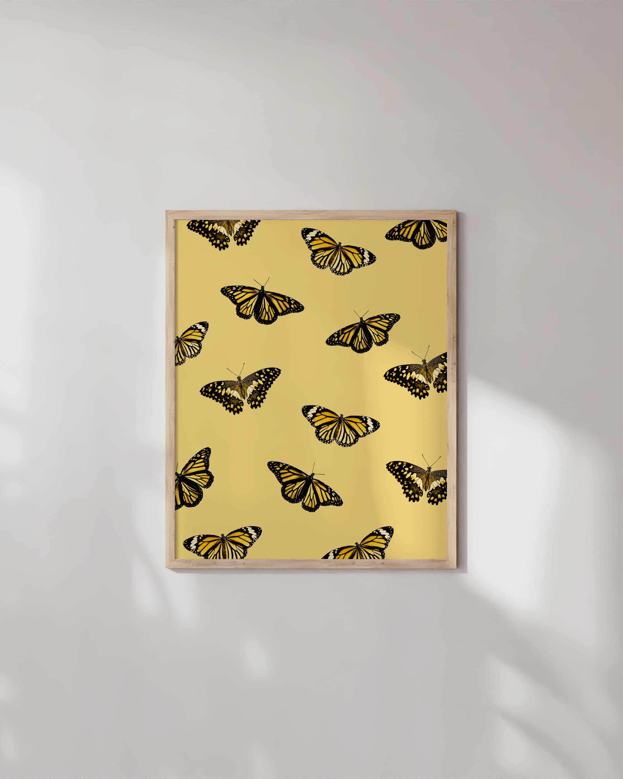 HAUS AND HUES Butterfly Wall Art - 12x16 Aesthetic Butterfly Posters for Bedroom & Living Room Decor, Yellow Butterfly Prints with Beige Frame - Perfect for Boho, Nursery & Home Office Wall Decor