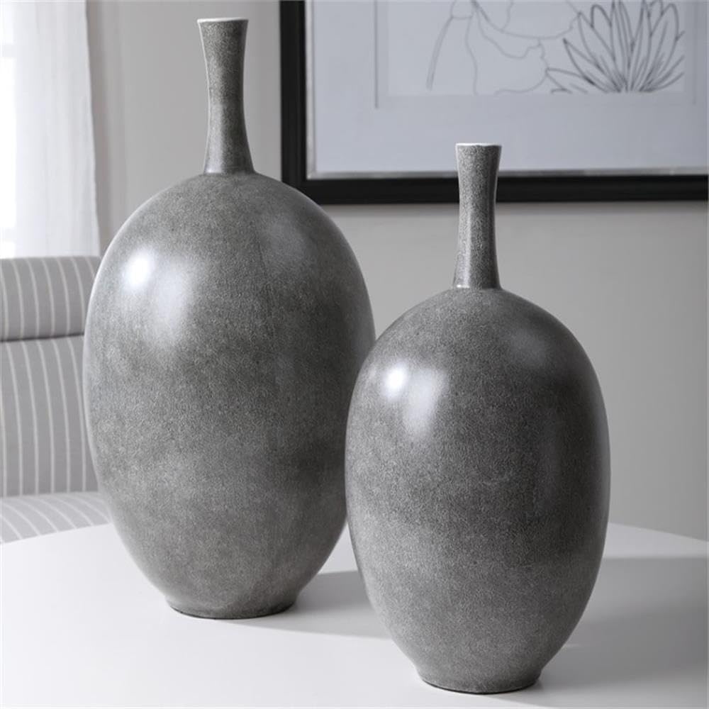 Bowery Hill Modern Marble Black and White Vase Set of 2 - Elegant Home Decor for Living Room, Dining Table, Office & Wedding Centerpieces