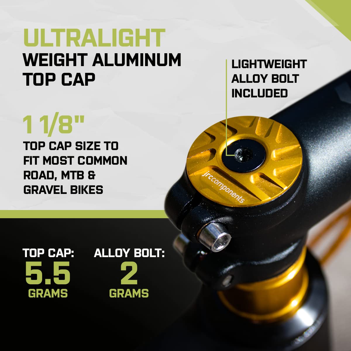 JRC Components Lightweight 6061-T6 Aluminum Headset Stem Top Cap & Bolt - Compatible with 1-1/8