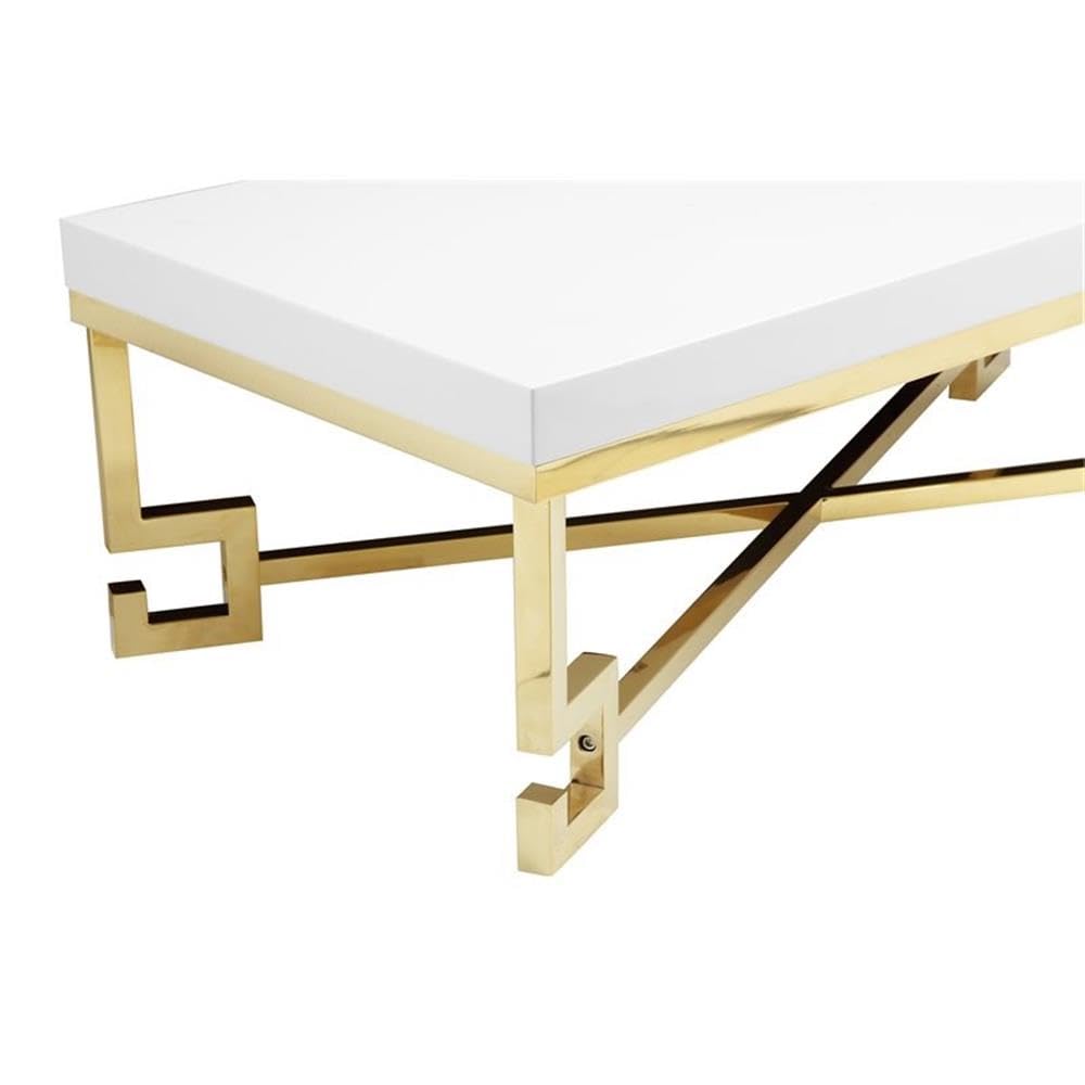 Sophia Modern White Lacquer & Gold Stainless Steel Coffee Table - Perfect for Living Room, Lounge & Contemporary Home Decor