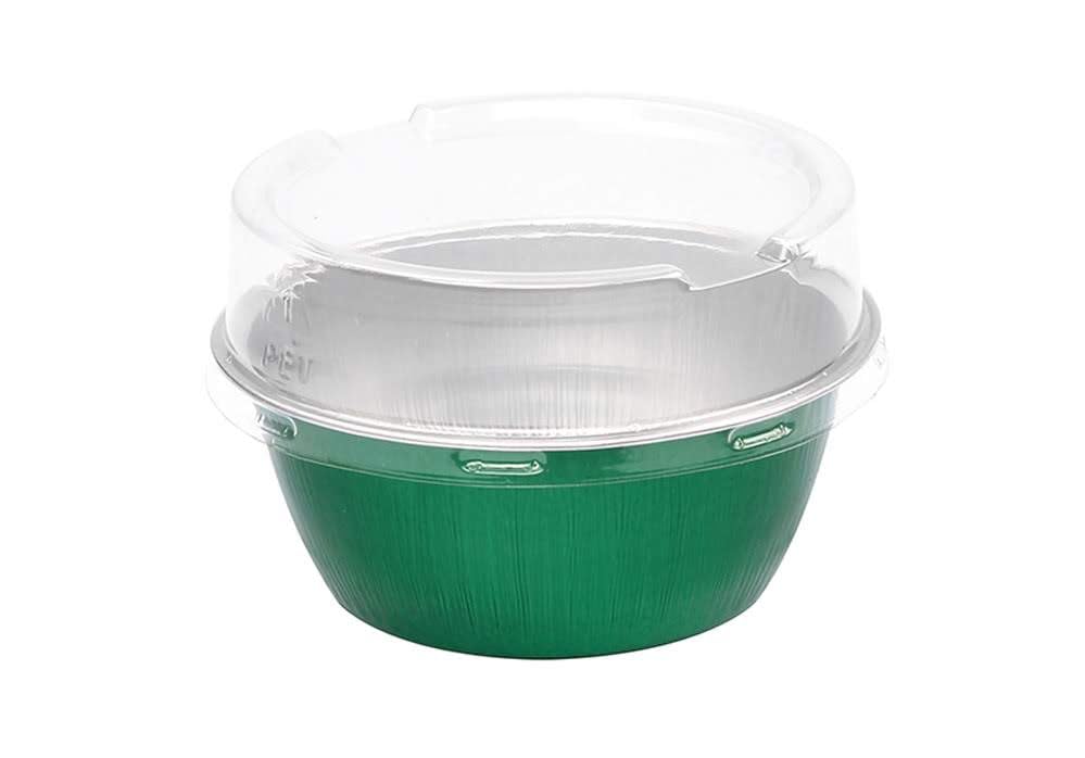 KitchenDance 4oz Disposable Colored Aluminum Baking Cups with Lids - 2000 Pack Green Stackable Foil Pans for Creme Brulee, Flan, Cupcakes, Mousse - Perfect for Home Baking, Party Desserts & Meal Prep