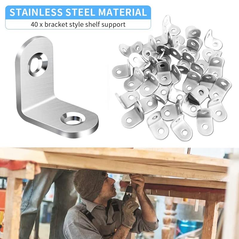 40-Pack L-Shaped Corner Brackets with 80 Screws - Heavy Duty Metal Angle Support for Wooden Furniture, Bed Frame, Cabinet - Easy Installation for DIY Projects & Home Improvement