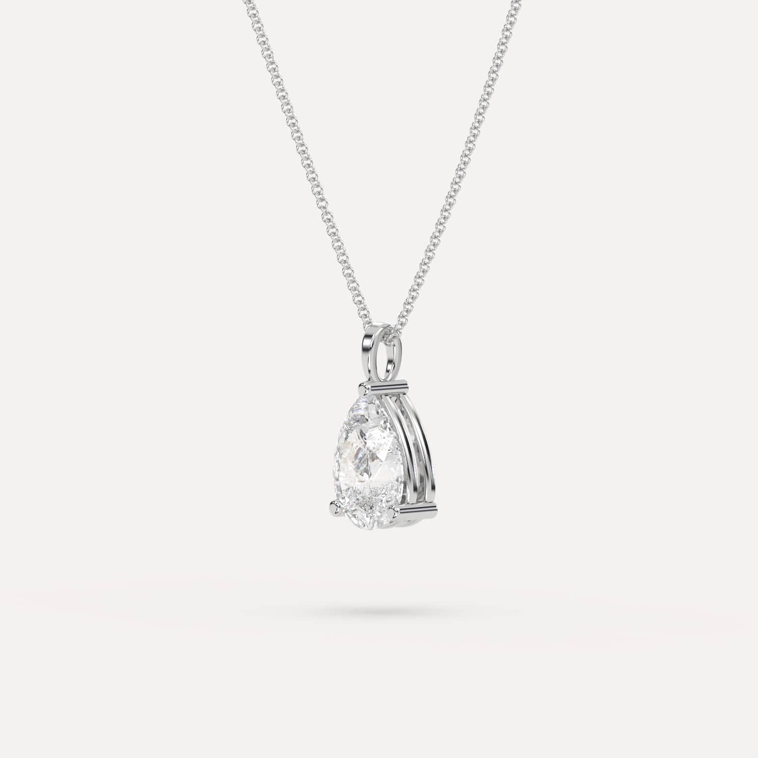 2 Carat Pear-Shaped Diamond Pendant Necklace - 14K White Gold Dainty Solitaire Jewelry for Women - Perfect for Weddings, Anniversaries & Special Occasions