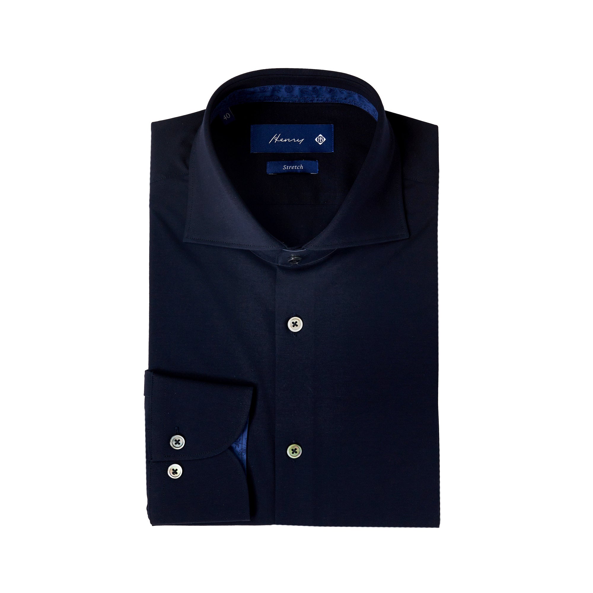HENRY SARTORIAL Men's Stretch Cotton Blend Dress Shirt - Navy Blue - Comfortable Business Casual Shirt for Office, Wedding & Formal Events
