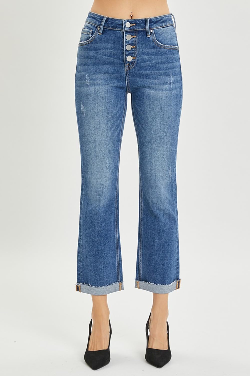 Stylish Women's Button Fly Cropped Bootcut Jeans - Trendy High Waist Denim Pants for Casual Outfits & Everyday Wear | Perfect for Office, Dating & Weekend Looks