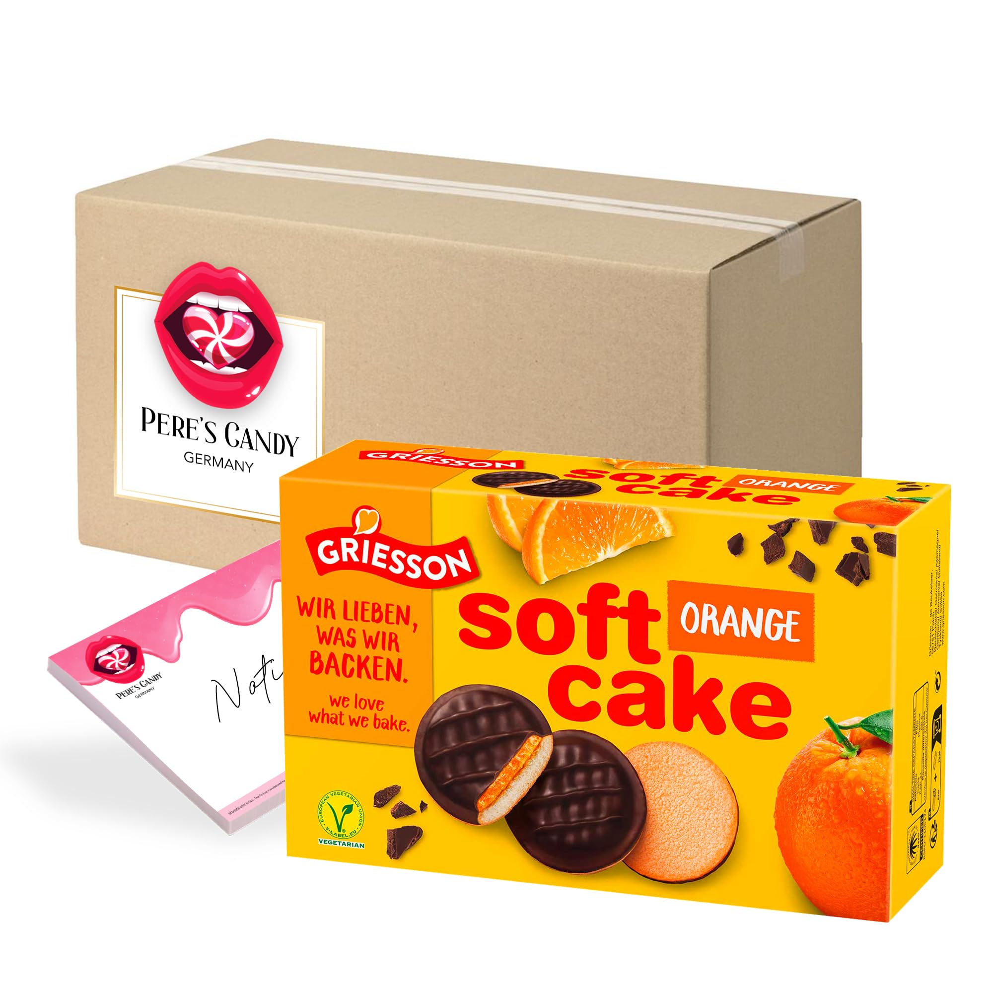 Pere's Candy® Bundle - 3 Pack Griesson Soft Cake Orange 300G + Free A7 Notepad (25 Sheets) - Perfect for Office Snacks, Gift Baskets & Sweet Treat Lovers
