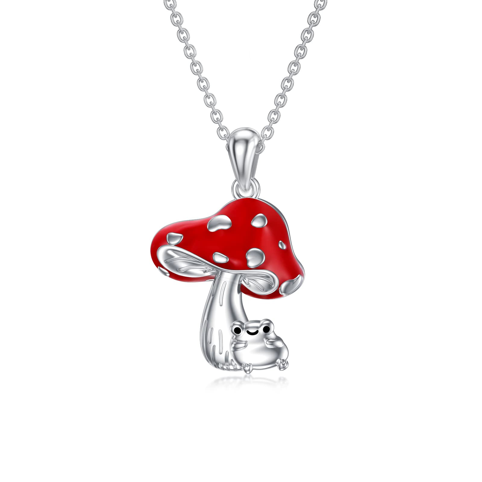 925 Sterling Silver Mushroom & Frog Pendant Necklace - Elegant Nature-Inspired Jewelry Gift for Women - Perfect for Casual Wear, Boho Fashion & Outdoor Adventures