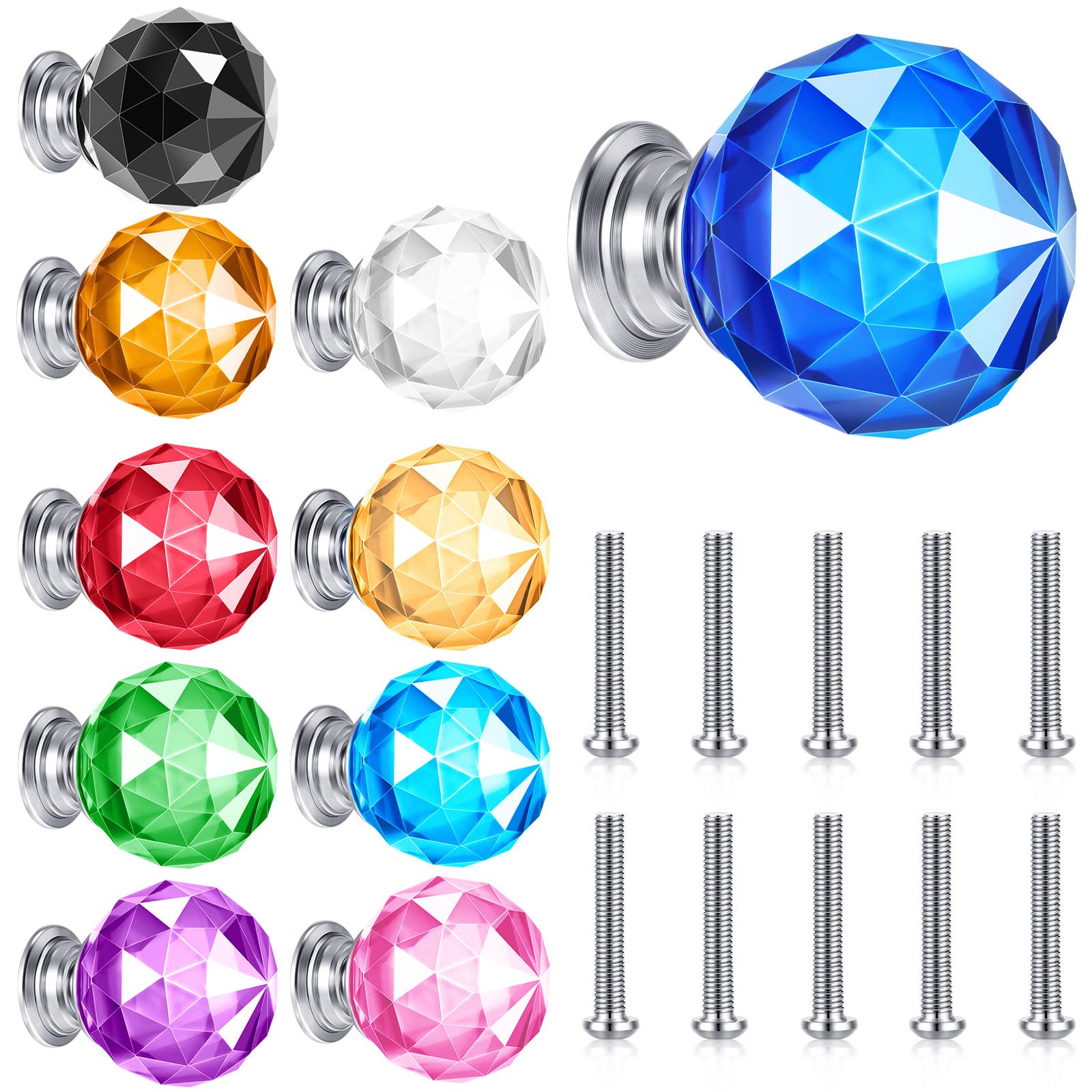 10 Pcs Crystal Cabinet Knobs 30mm Glass Drawer Pulls - Elegant Dresser & Kitchen Cabinet Handles for Home Decor (Artsy Style) - Perfect for Bedroom, Bathroom & Furniture Upgrade