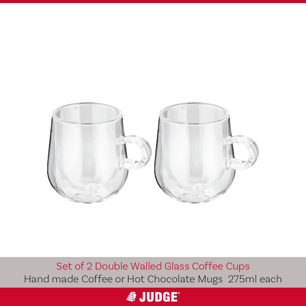 Premium Double Walled Glass Coffee Mugs Set of 2 - 275ml (9.3oz) Vacuum Insulated Handcrafted Artisan Cups for Hot & Cold Drinks - Perfect for Home, Office or Cafe Use