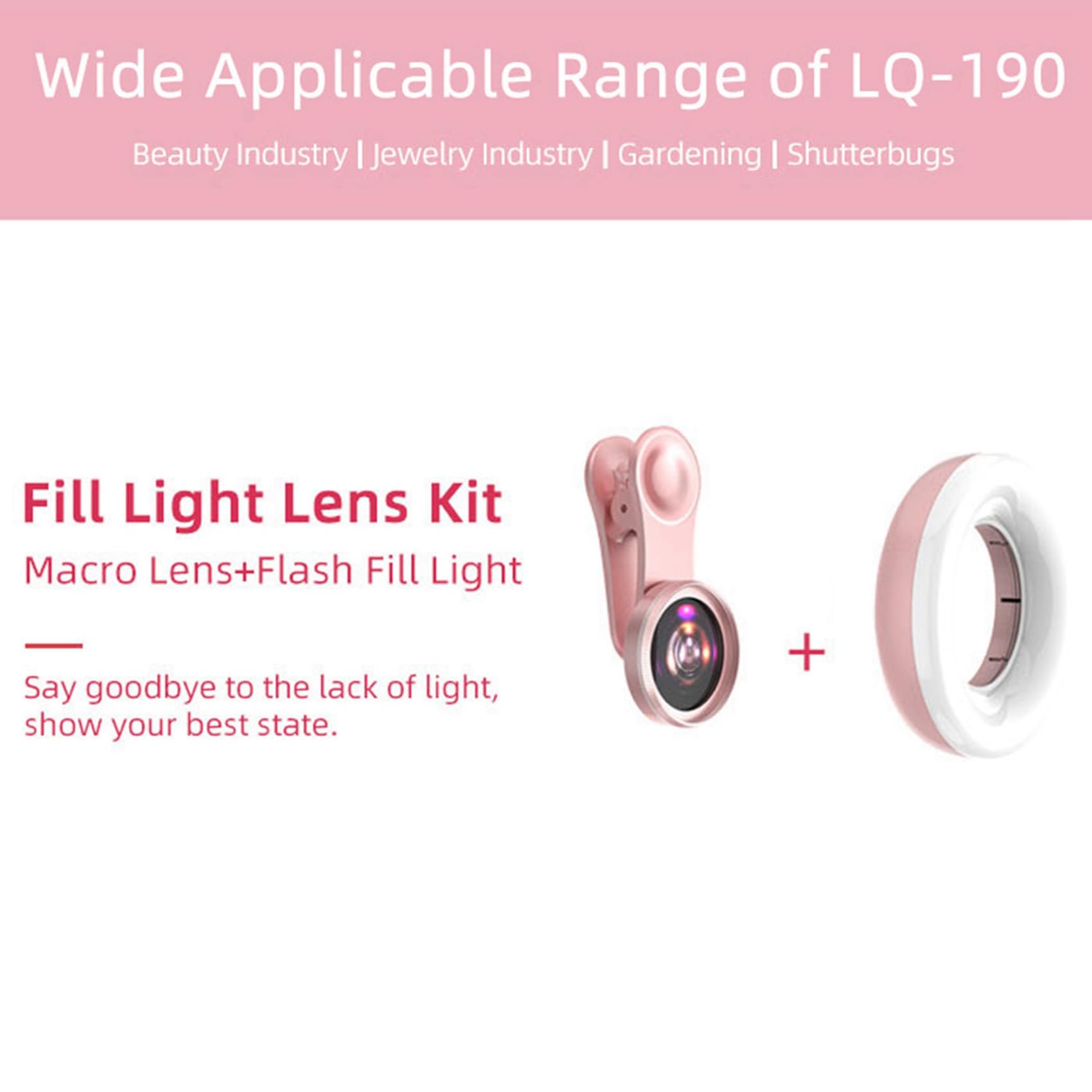 Bzwyonst 3X LED Phone Lens Kit with Selfie Ring Light - HD Macro Lens & Dimmable Beauty Light for iPhone Android - Perfect for Vlogging, Makeup, TikTok Videos (Rose Gold)