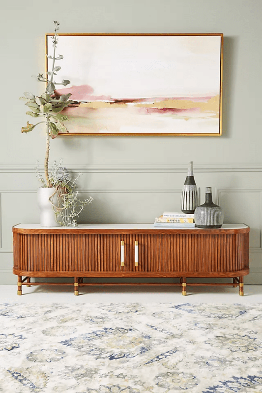 Hand Carved Deluxe Tambour Media Unit Cabinet - Solid Wood TV Stand with Storage for Living Room, Bedroom & Home Theater