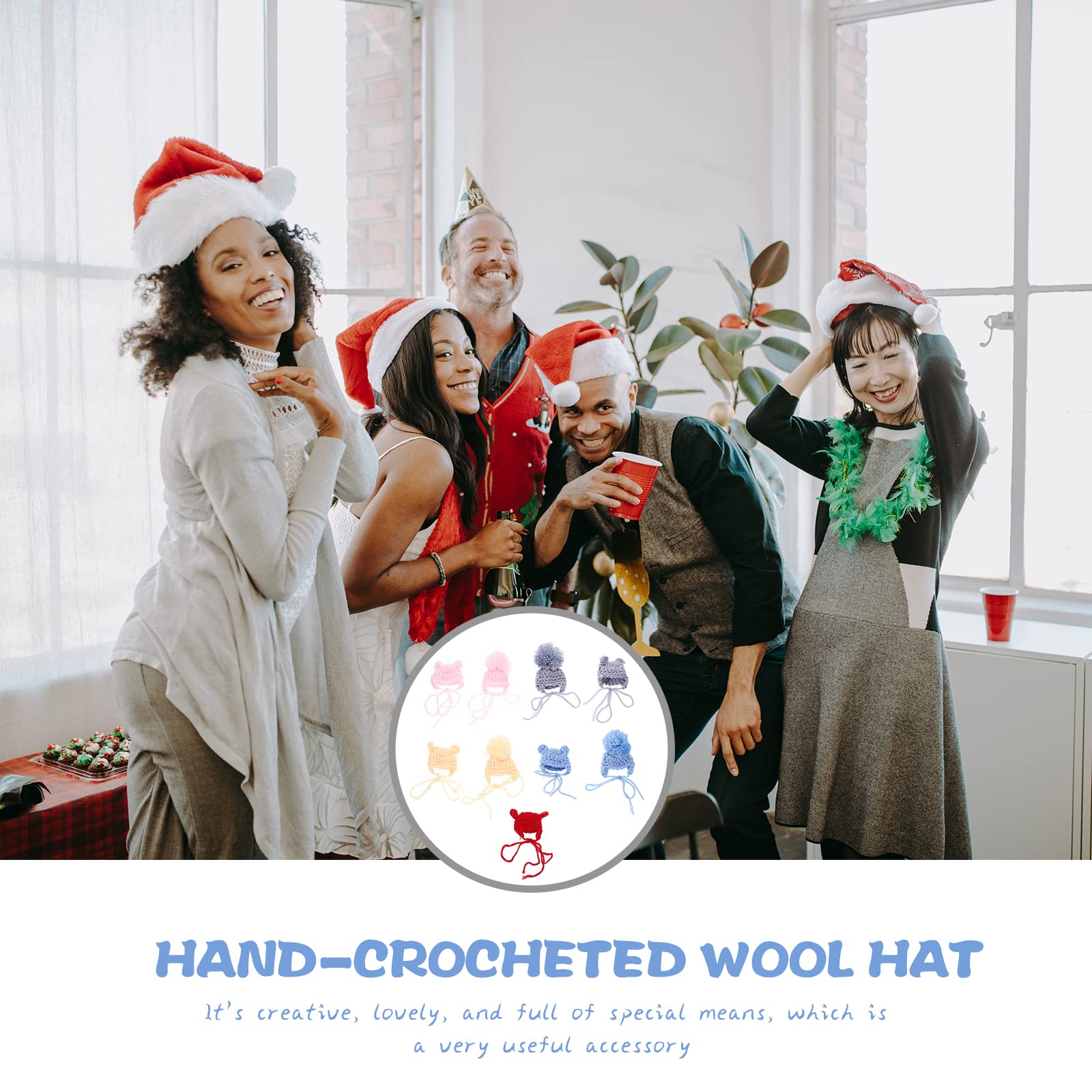 9-Piece Hand-Crocheted Wool Hats Set - Mini Top Hats, Doll Hats & Christmas Hats for Women & Girls - DIY Handmade Crafts for Parties, Cosplay & Holiday Decor