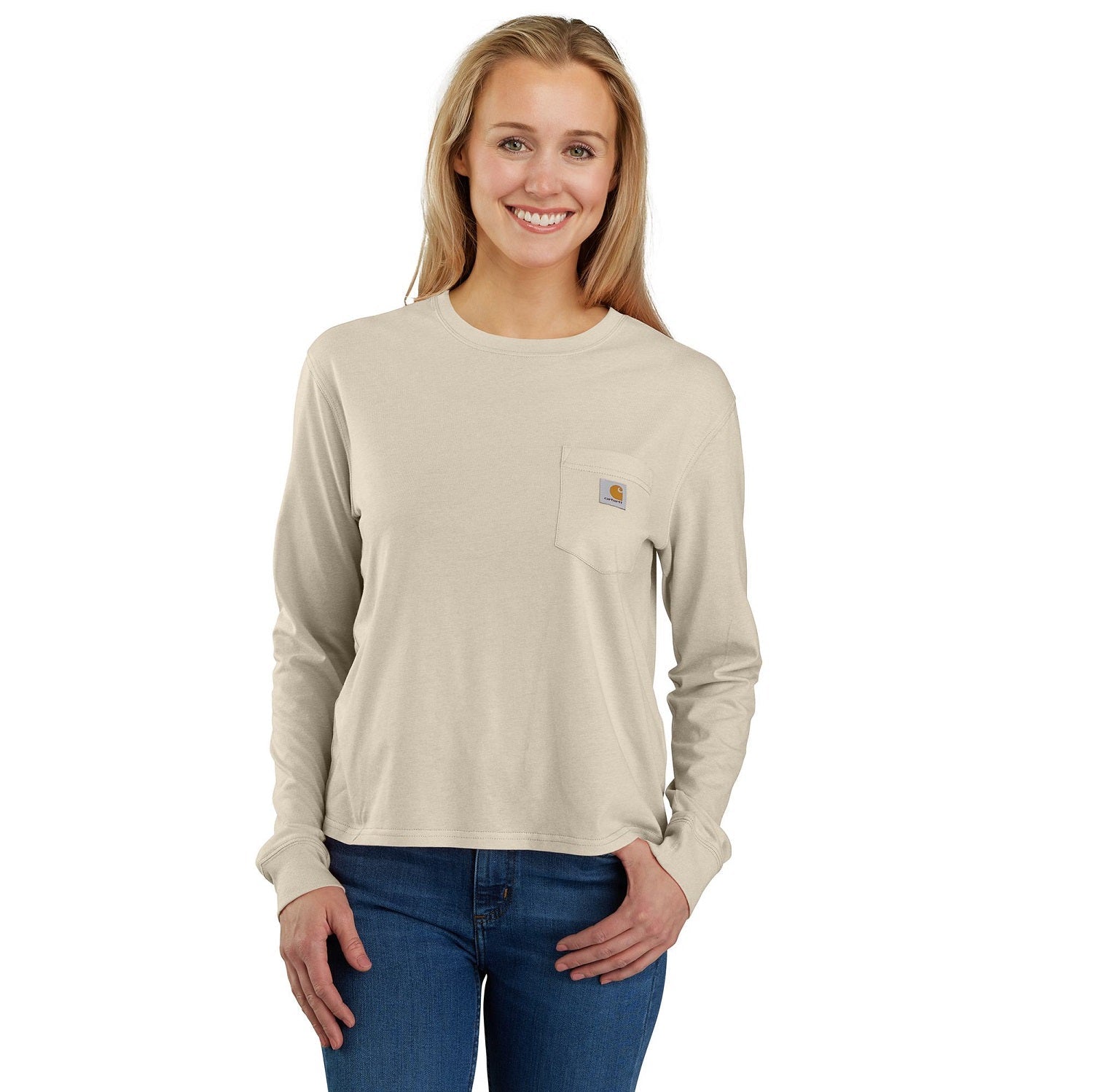 Carhartt Women's Loose Fit Lightweight T-Shirt - Long Sleeve Crewneck Pocket Tee with Tencel Fabric for Comfort | Perfect for Work, Outdoor Activities & Casual Wear