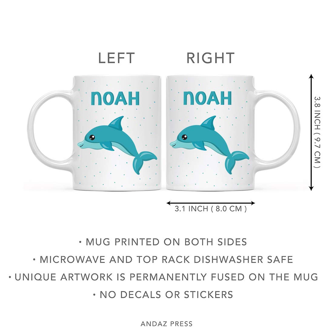Personalized 11oz Kids Hot Chocolate Mug - Custom Name Blue Dolphin Design, 1-Pack, Ideal for Birthday & Christmas Gifts - Perfect for Milk, Coffee & Hot Drinks at Home or School