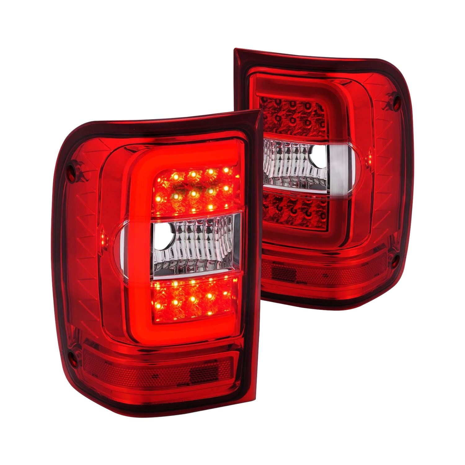 2001-2011 Ford Ranger LED Tail Lights with Light Bar - Chrome Housing Red/Clear Lens by ANZO (311393) | Enhanced Visibility & Style for Night Driving & Custom Truck Builds