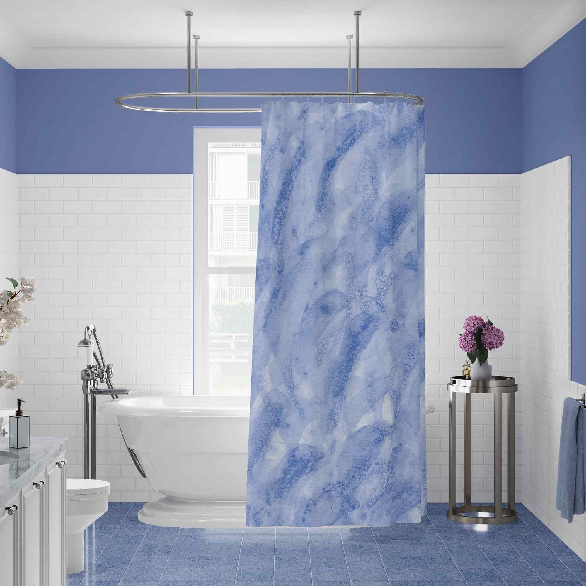 Ambient Blue Watercolor Waves Shower Curtain - Waterproof Bathroom Decor for Coastal, Beach & Nautical Themes - Perfect for Bathrooms, Guest Rooms & Vacation Homes