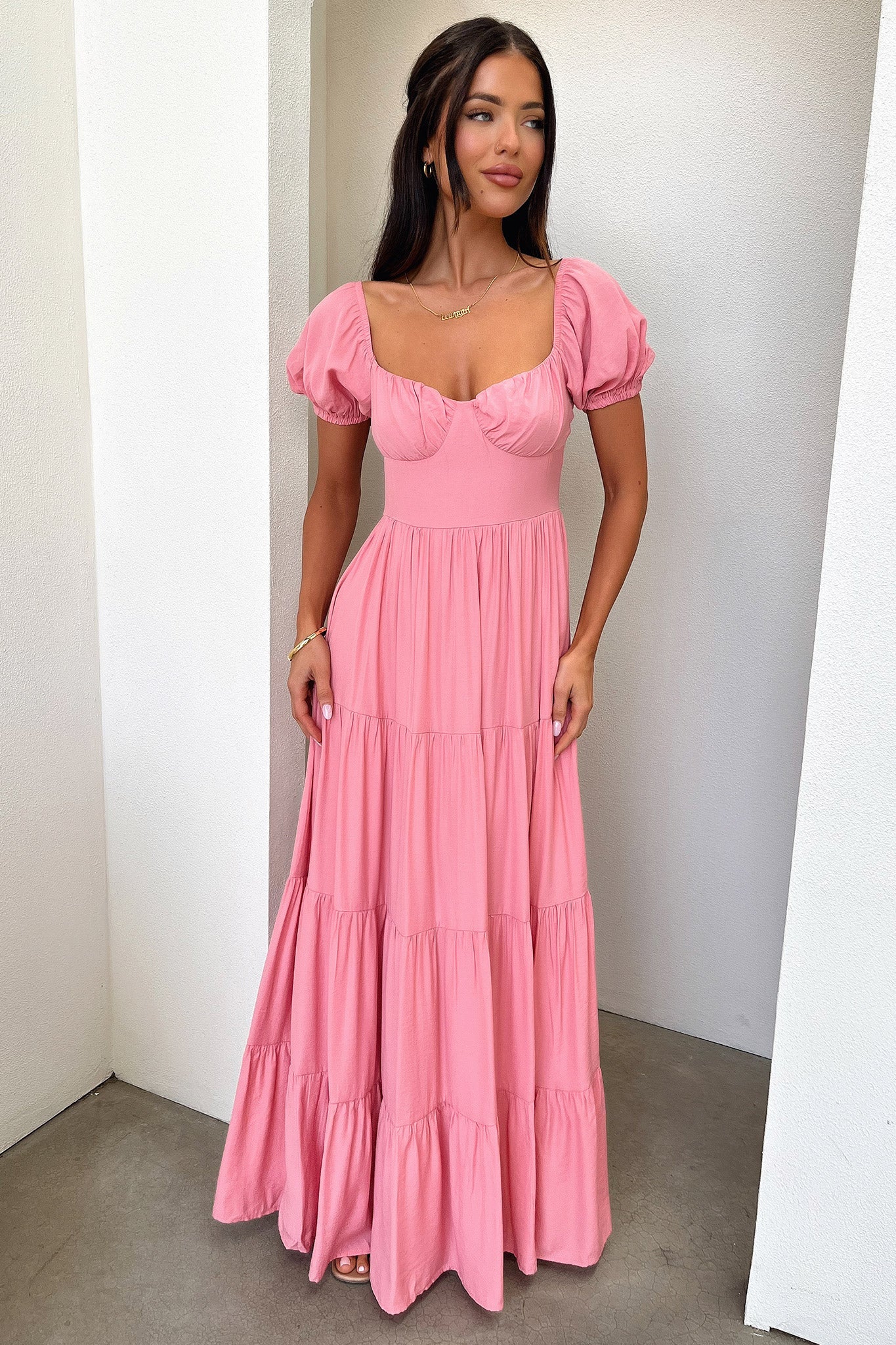 Levona Maxi Dress for Women - Flowy Long Summer Dress with Rose Print, Elegant Boho Style for Beach, Vacation, and Casual Outings