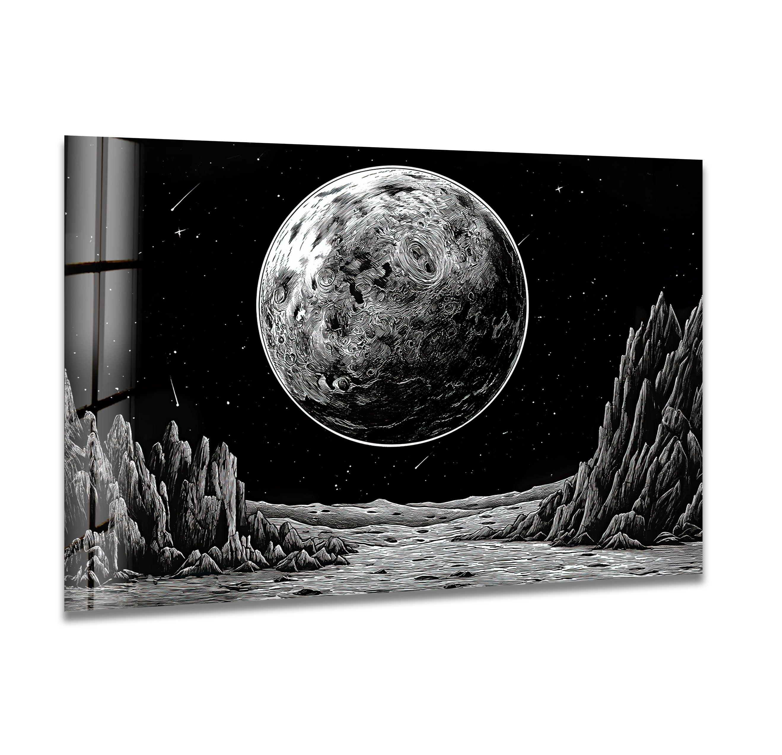 Black Moon Glass Wall Art - Handmade Modern Home Decor for Living Room, Bedroom & Office - Unique Glass Artwork for Stylish Interior Design