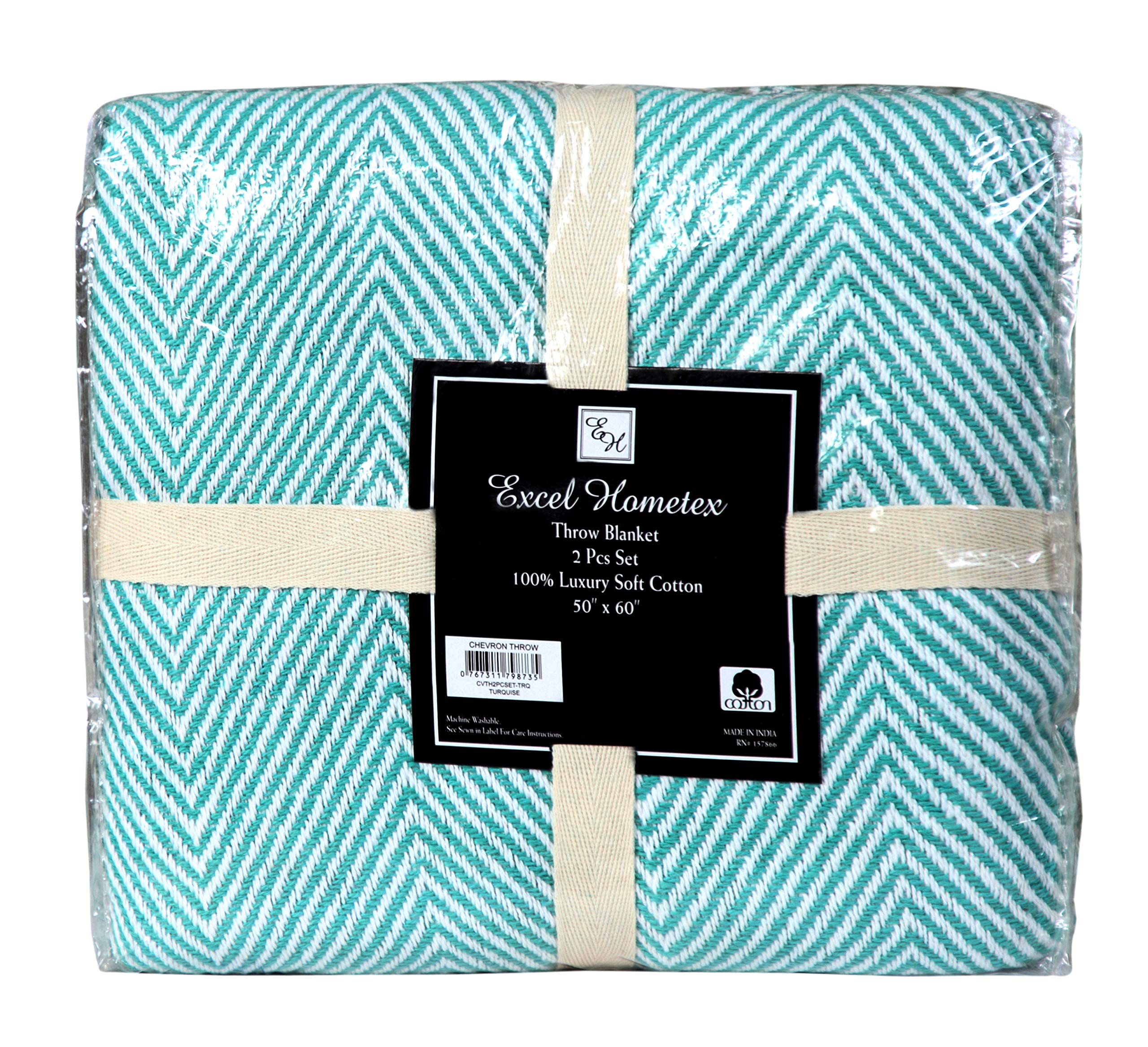 Premium 100% Cotton Handwoven Chevron Throw Blanket Set of 2 (50