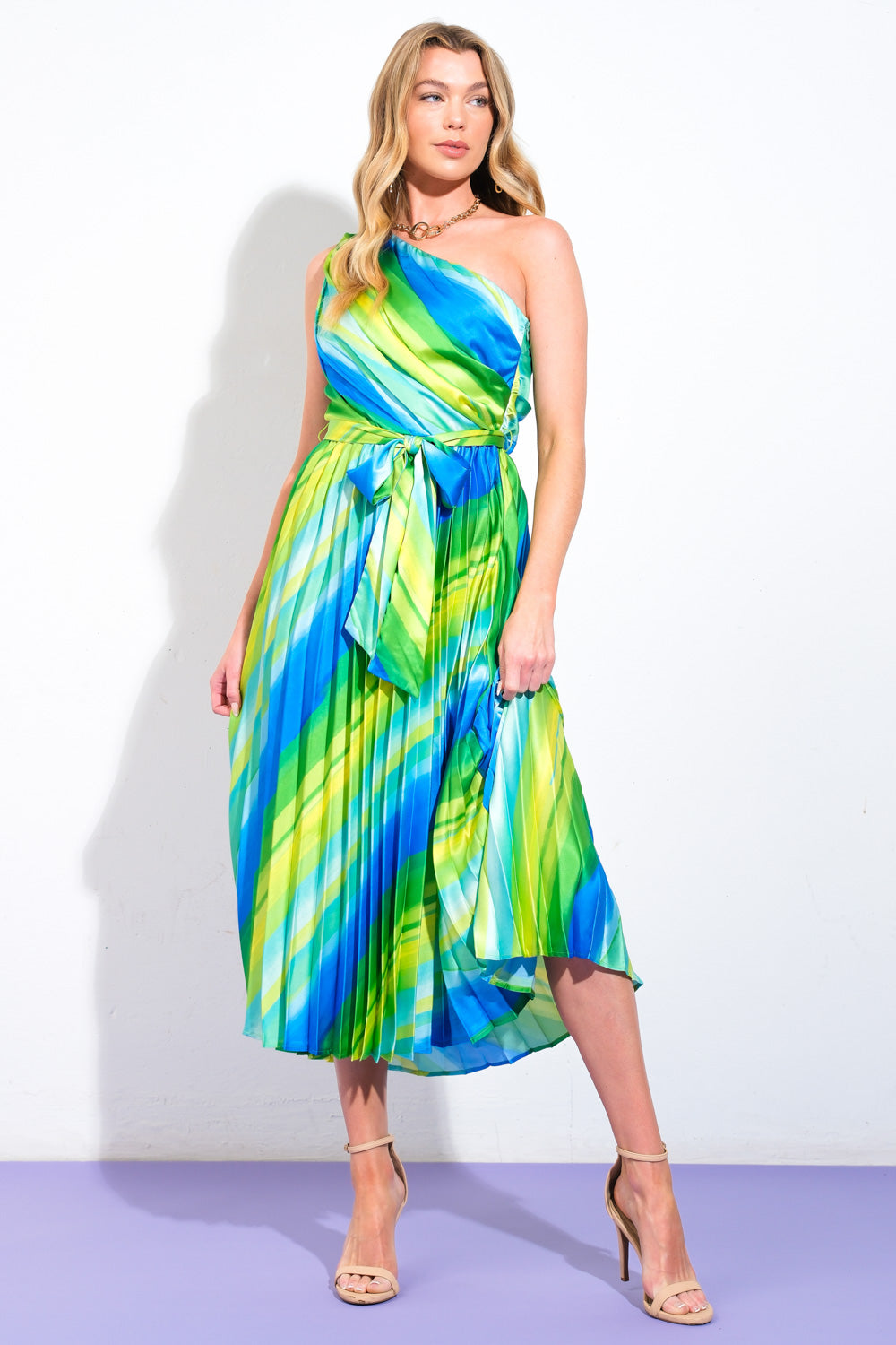 Exuberant Elegance One Shoulder Midi Dress - Perfect for Cocktail Parties, Weddings & Evening Events
