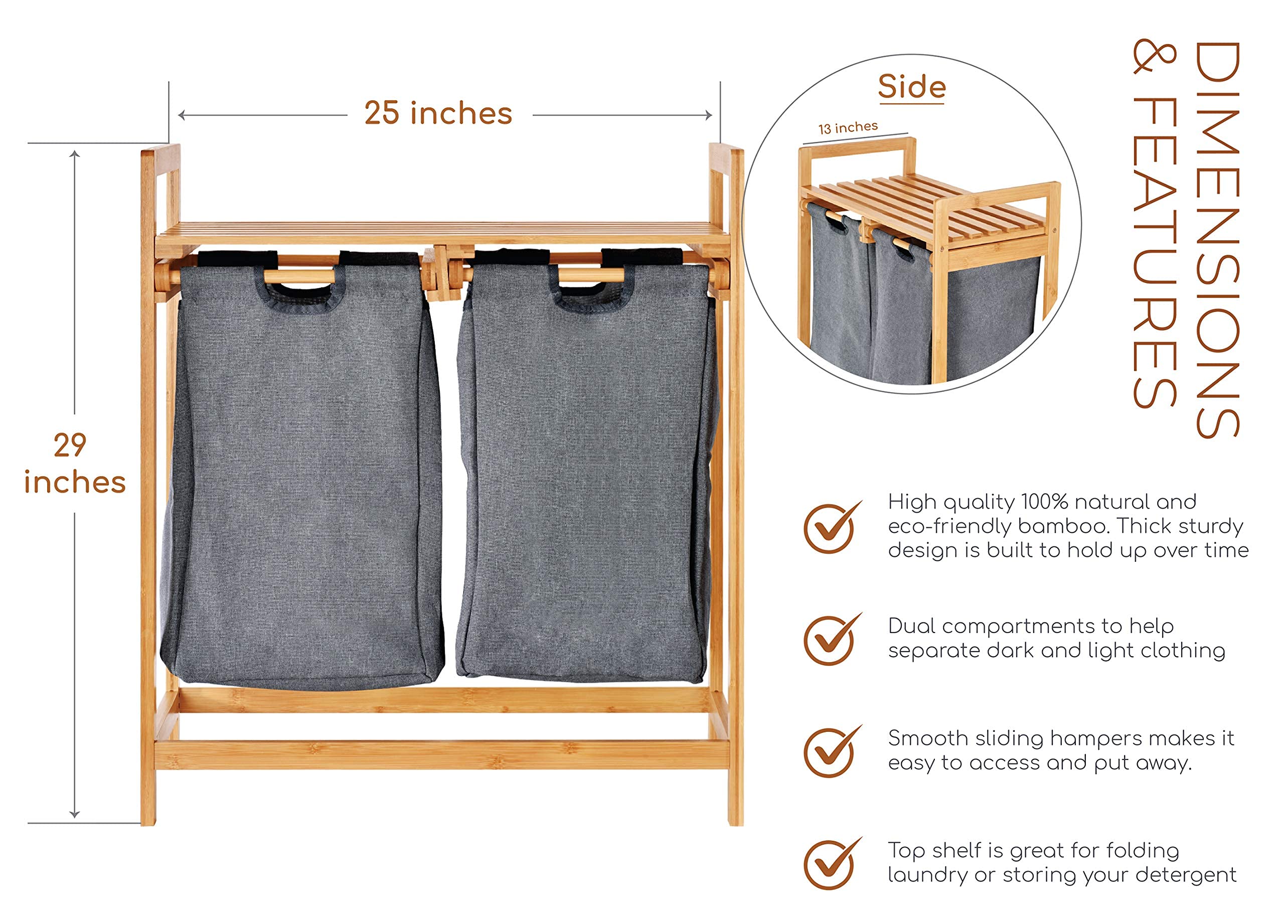 Bamboo Hamper with Dual Compartments & 5-Tier Freestanding Bathroom Organizer Shelf - ToiletTree Premium Bamboo Storage Bundle for Laundry, Towels & Bath Essentials | Space-Saving Bathroom Organization Solution