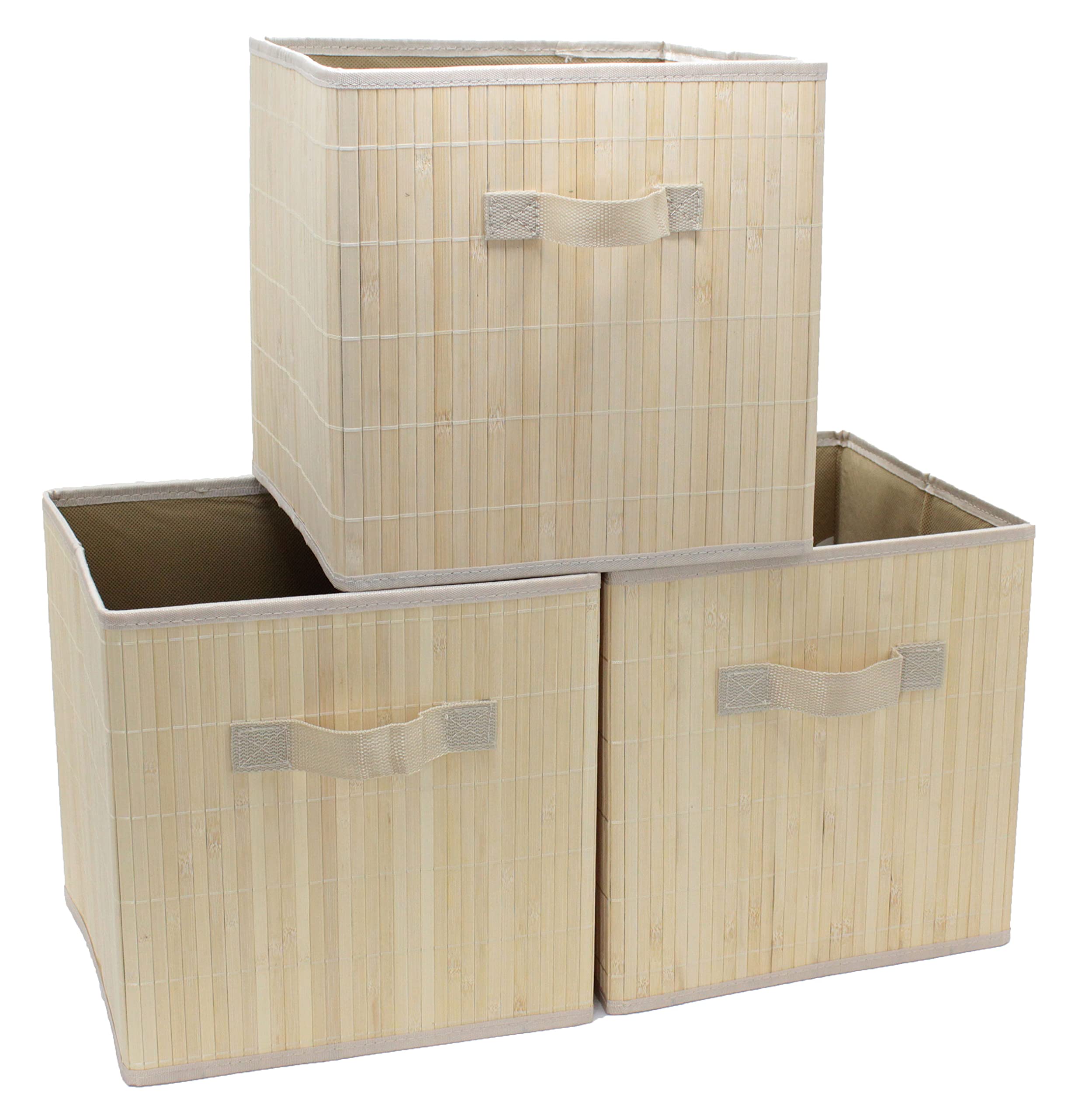Natural Bamboo Foldable Storage Cubes & Bins - 3 Pack Organizer for Closet, Shelves & Home Organization | Eco-Friendly Storage Solution for Bedroom, Kids Room & Office