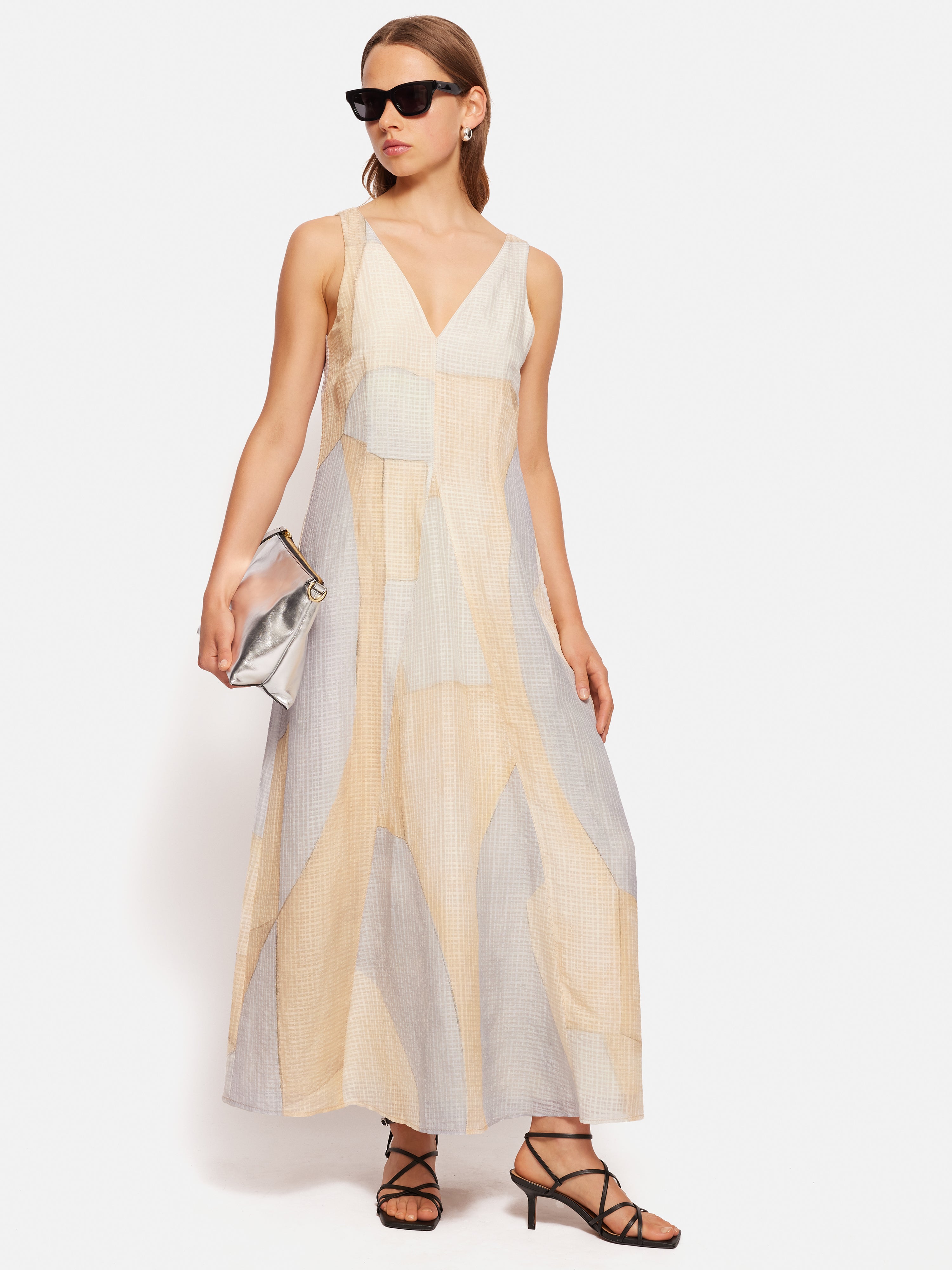 Abstract Silk Linen Gauze Dress for Women - Elegant Blue Bohemian Maxi Dress | Perfect for Beach Vacations, Summer Weddings & Boho Fashion