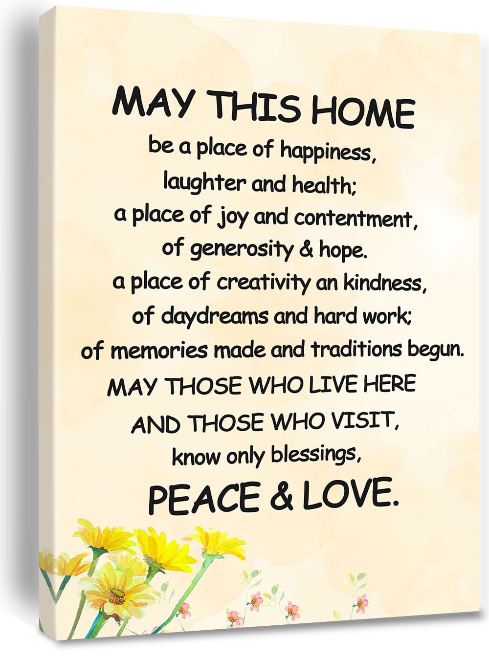 May This Home Be a Place of Happiness - Framed Canvas Wall Art Print (8x12 Inch) - Inspirational Home Blessing Decor for Housewarming Gifts, Living Room, Bedroom & Entryway